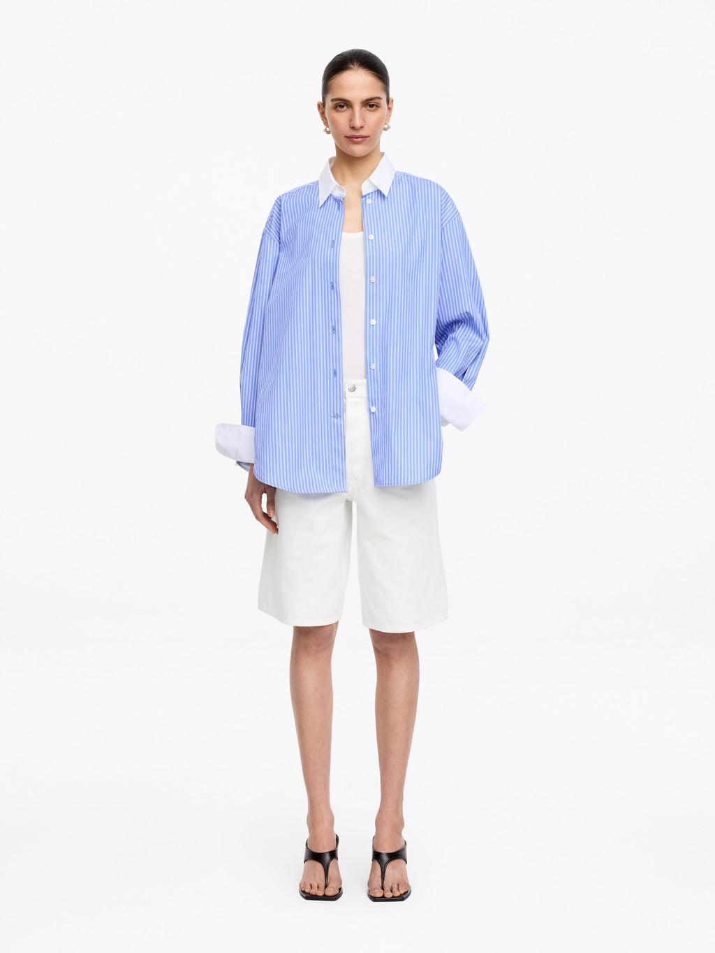 Long Denim Shorts - White - Image 2