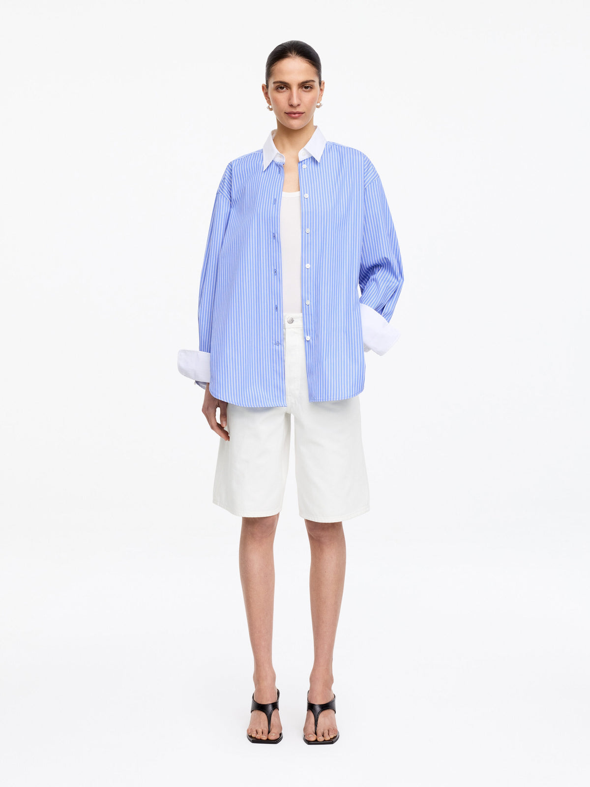 Long Denim Shorts - White - Image 2