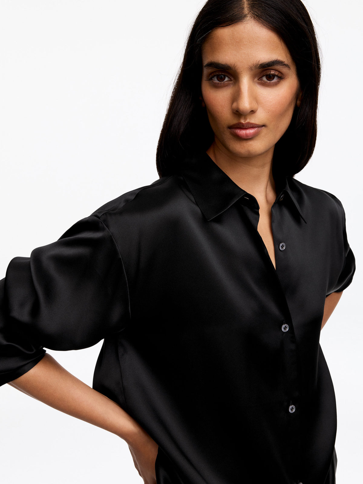 Silk Satin Shirt - Black - Image 4