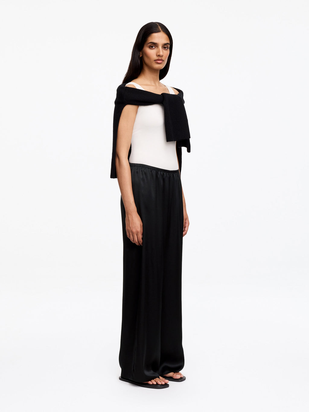 Silk Satin Trousers - Black - Image 3