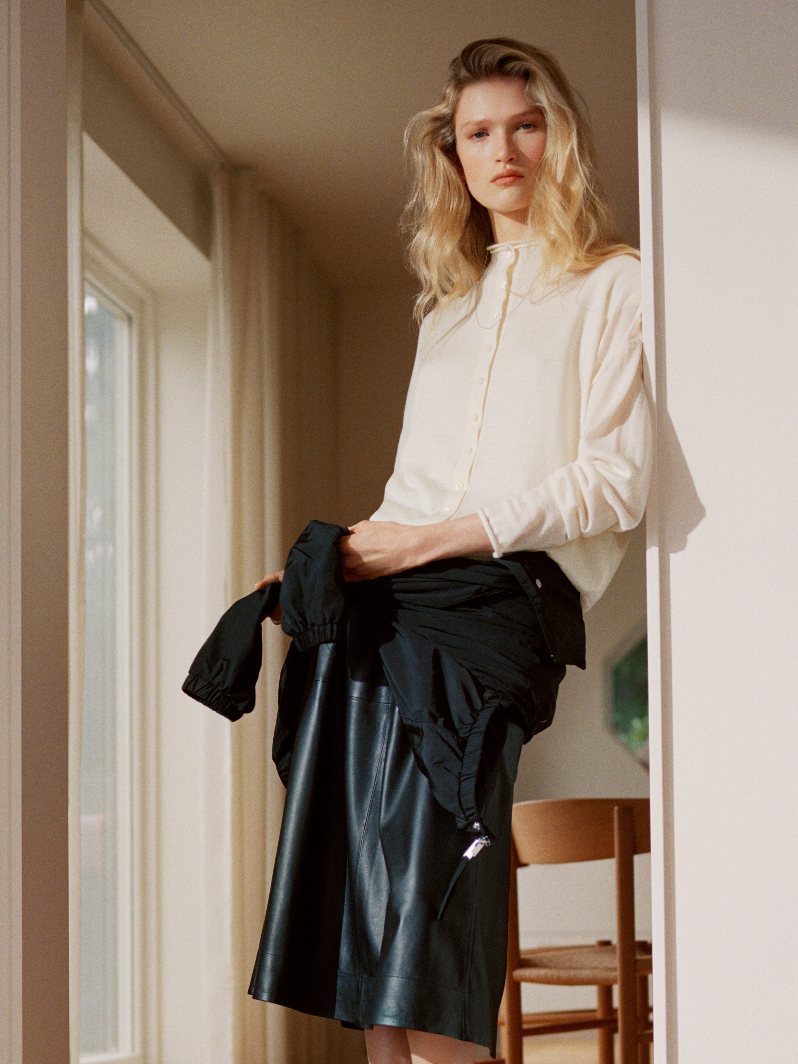 Wool-Blend Mock-Neck Cardigan - White