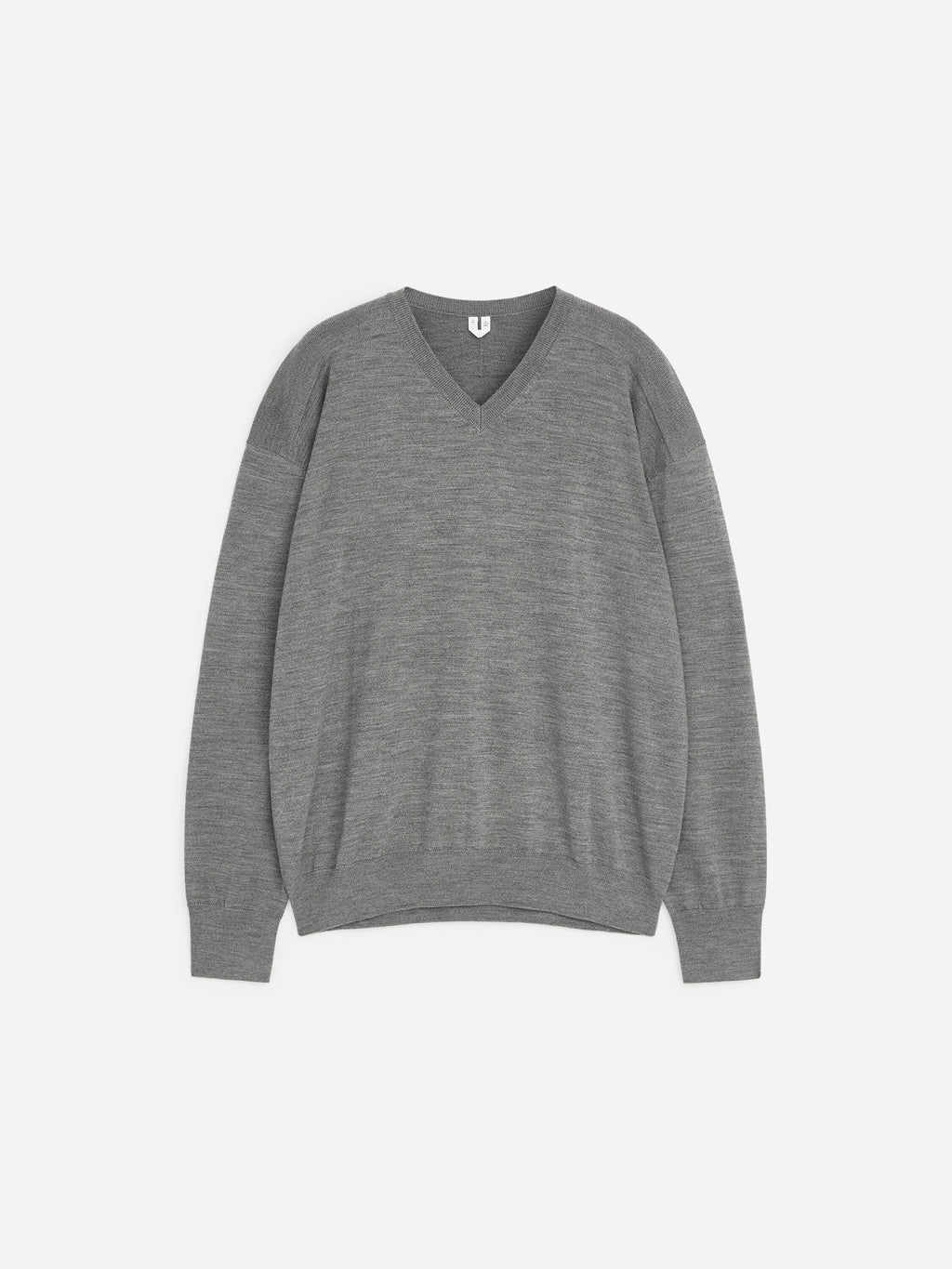 Merino Wool V-Neck Jumper - Grey - Image 5