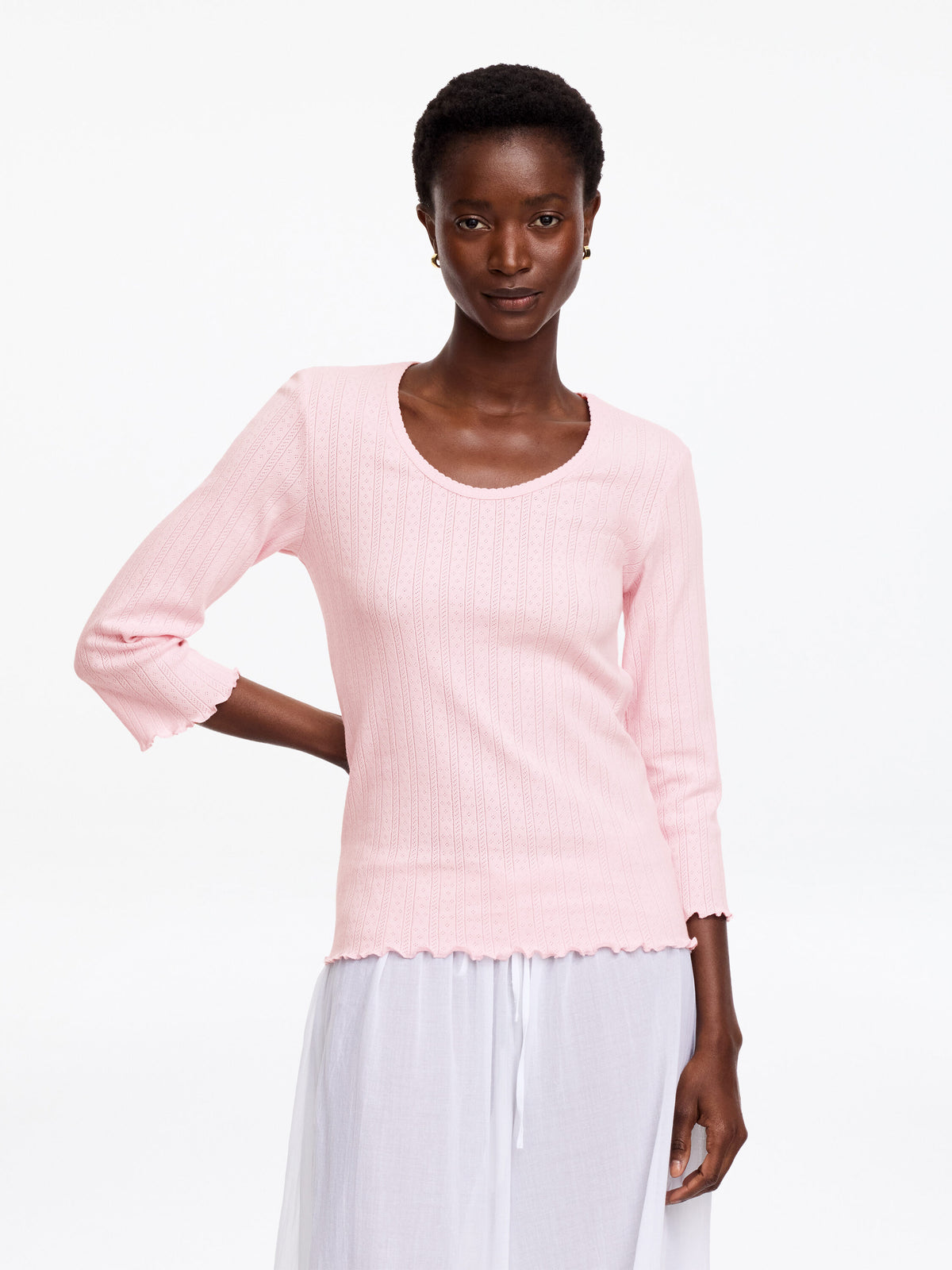 Pointelle-Knitted Top - Pink