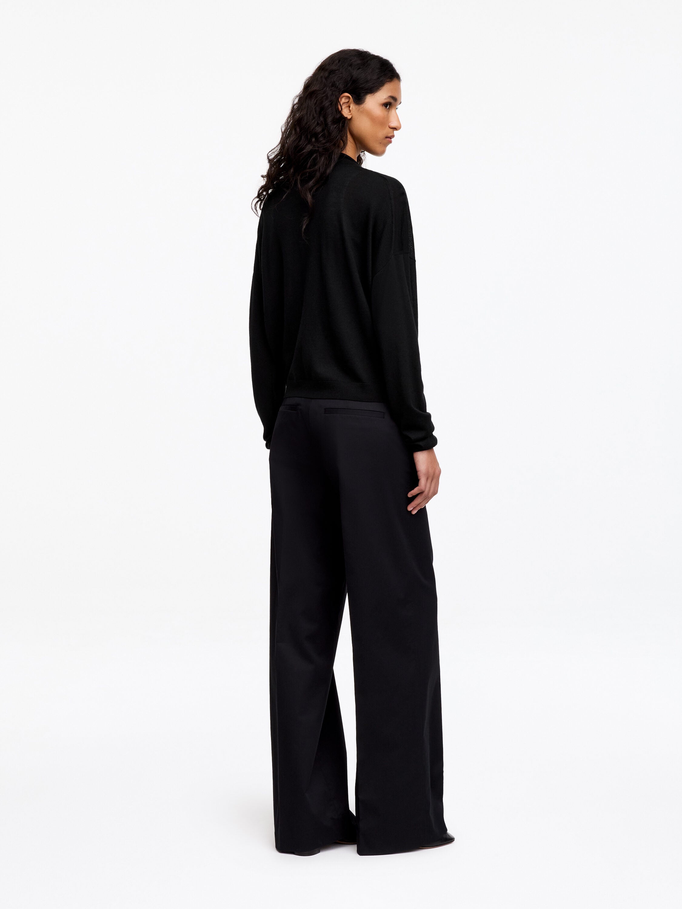 Wool-Blend Mock-Neck Cardigan - Black - Image 4