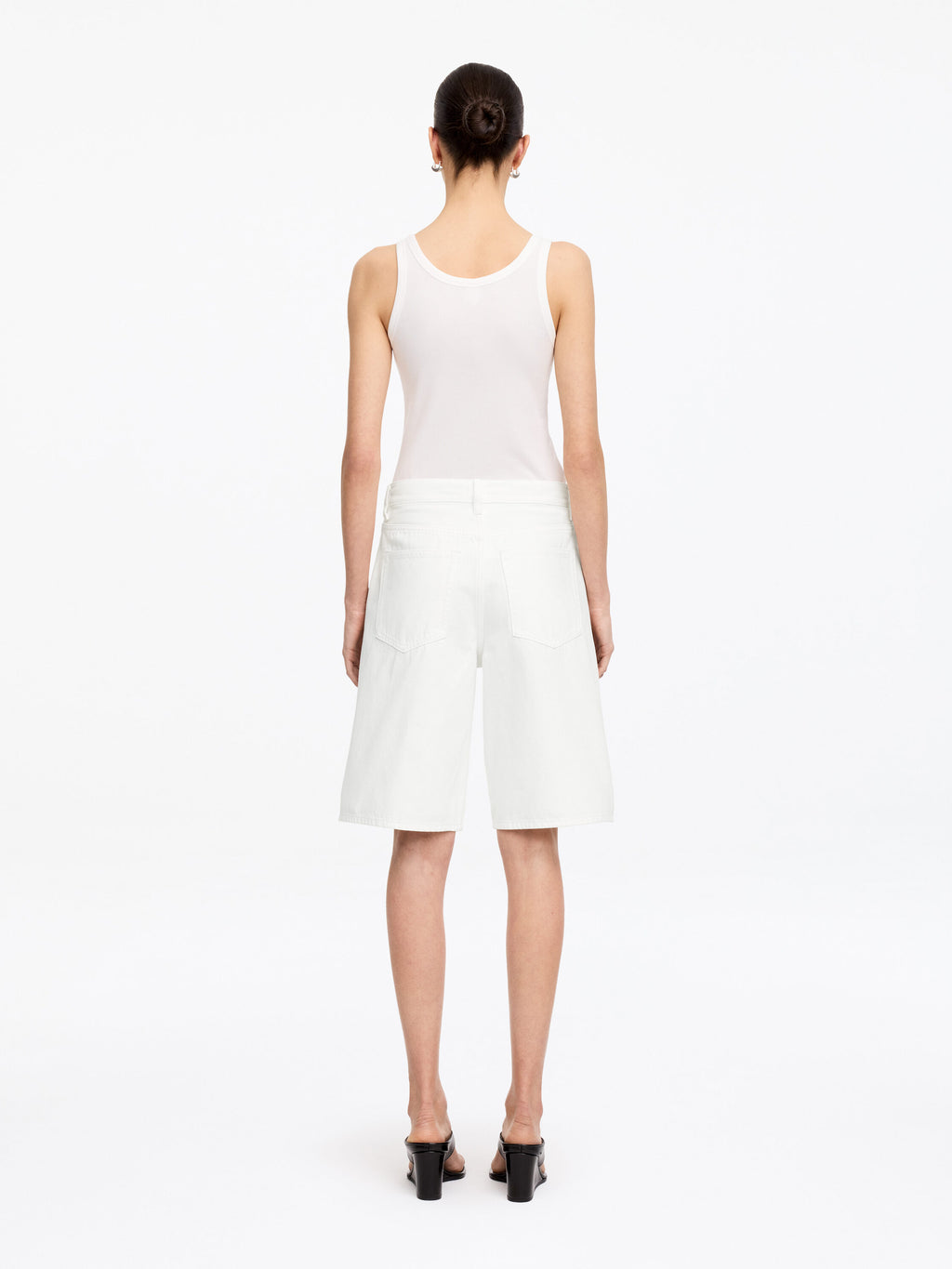 Long Denim Shorts - White - Image 3