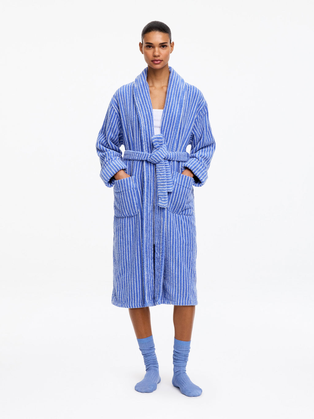 Unisex Cotton Terry Bathrobe - Blue - Image 2
