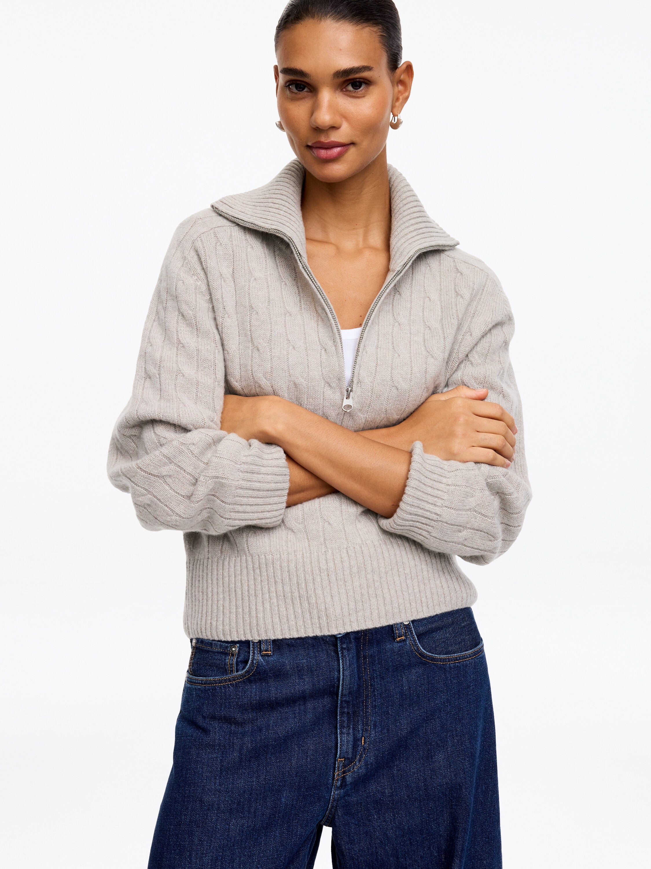Half-Zip Cashmere Jumper - Beige - Image 2