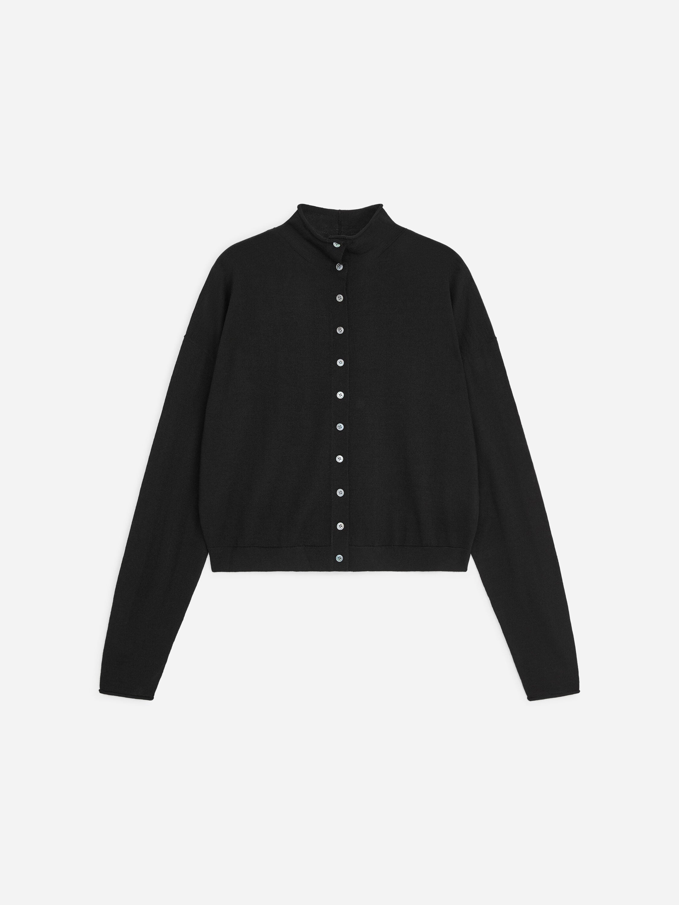 Wool-Blend Mock-Neck Cardigan - Black - Image 5