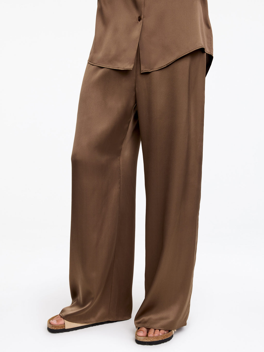 Silk Satin Trousers - Brown - Image 4