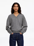 Merino Wool V-Neck Jumper - Grey