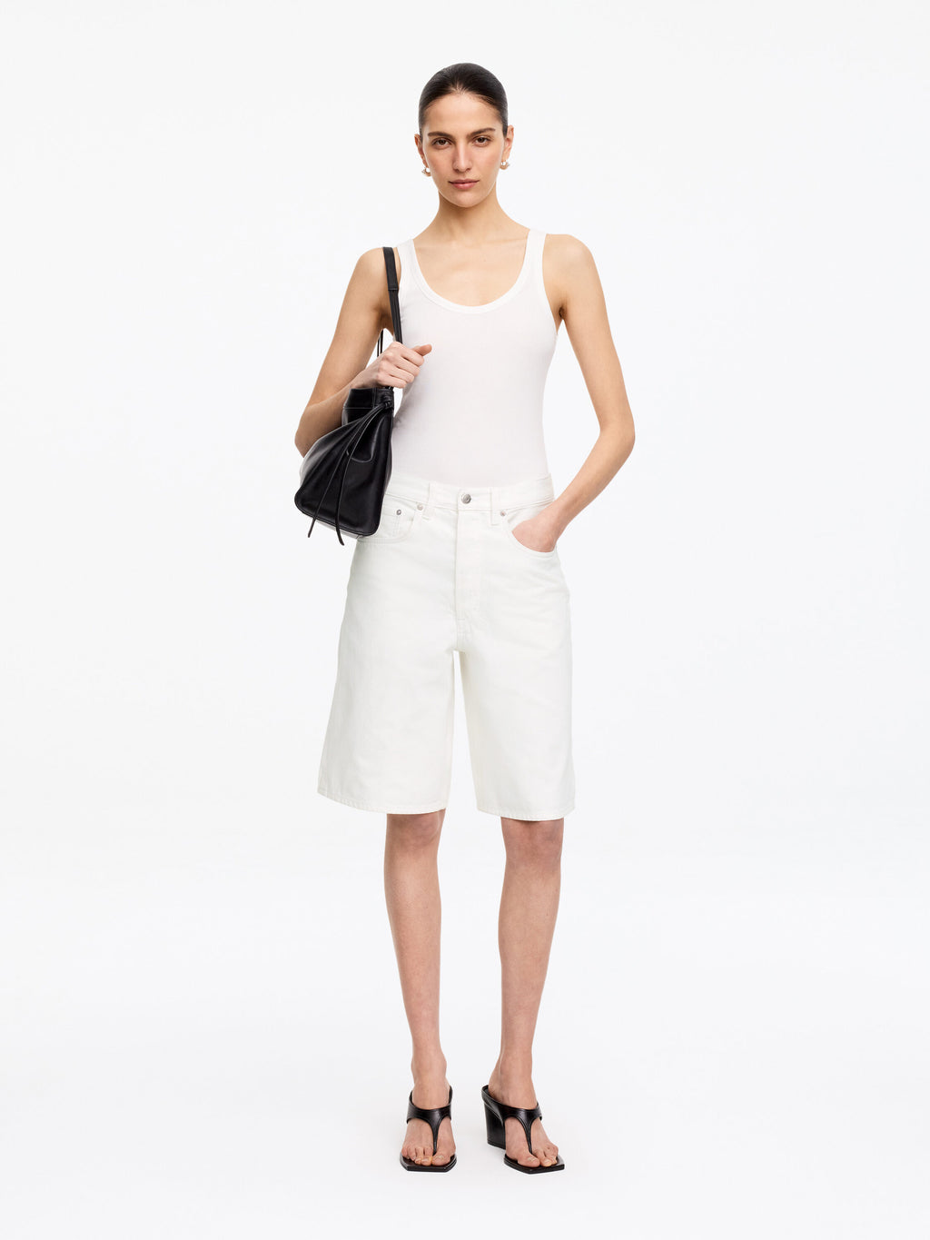 Long Denim Shorts - White