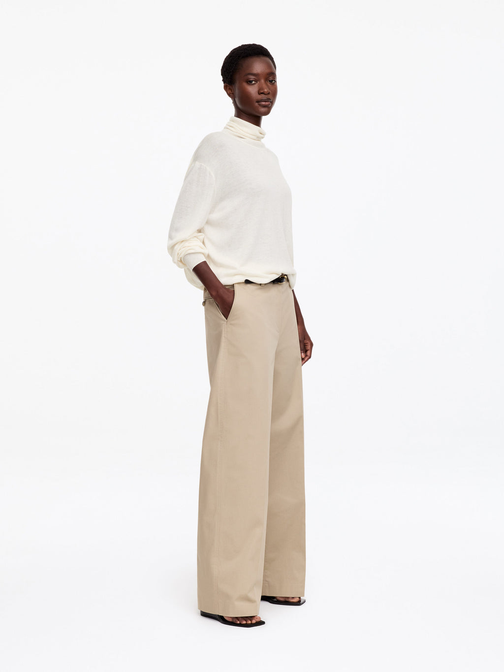 Wool-Lyocell Roll-Neck Jumper - White - Image 3