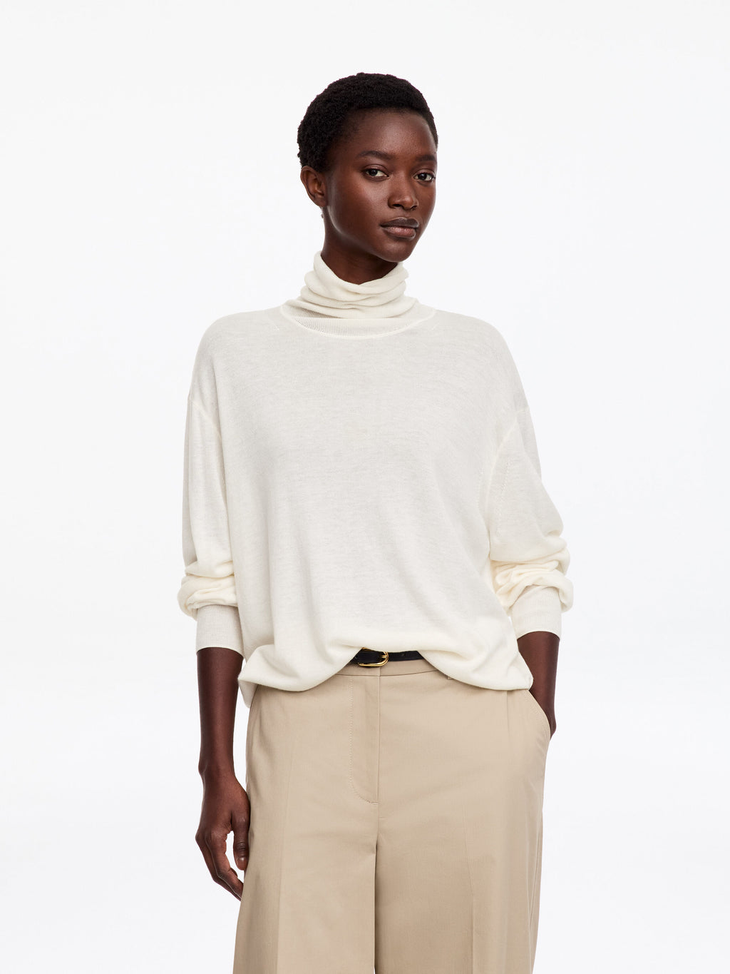Wool-Lyocell Roll-Neck Jumper - White
