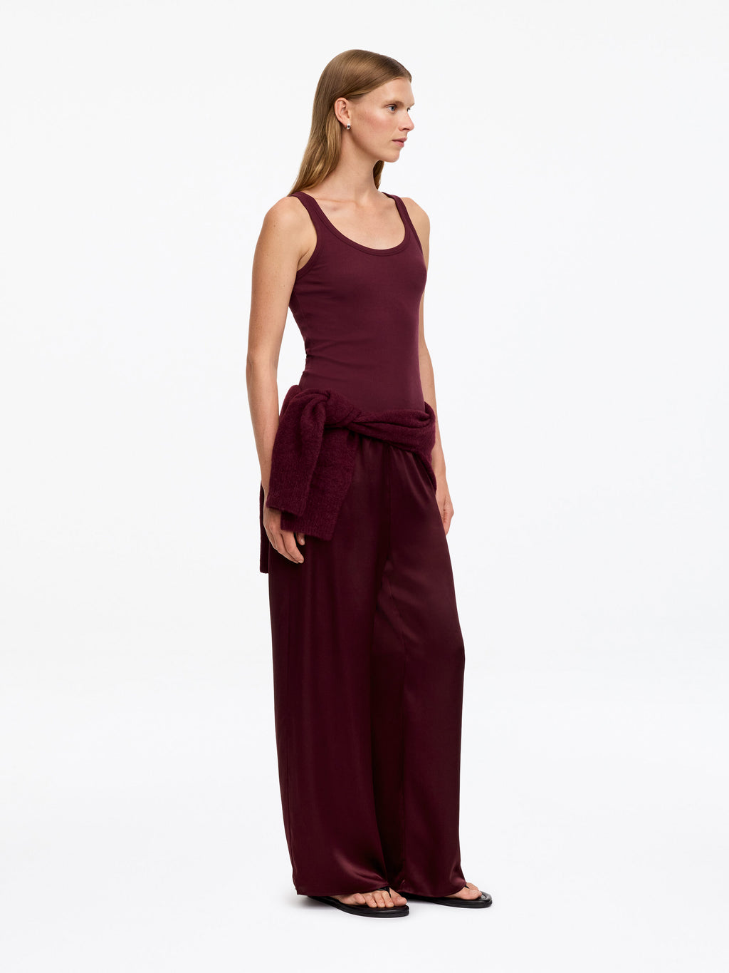 Silk Satin Trousers - Red - Image 2