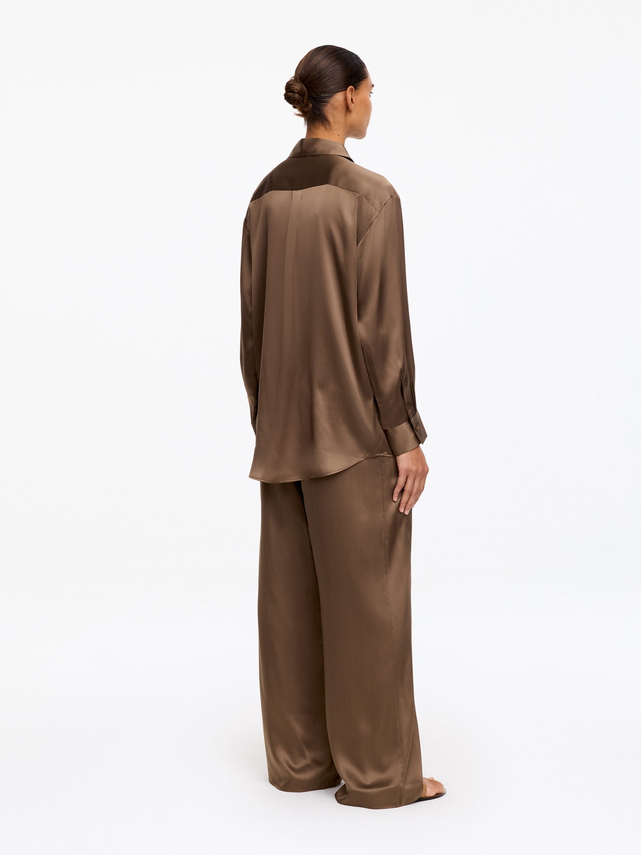 Silk Satin Shirt - Brown - Image 3