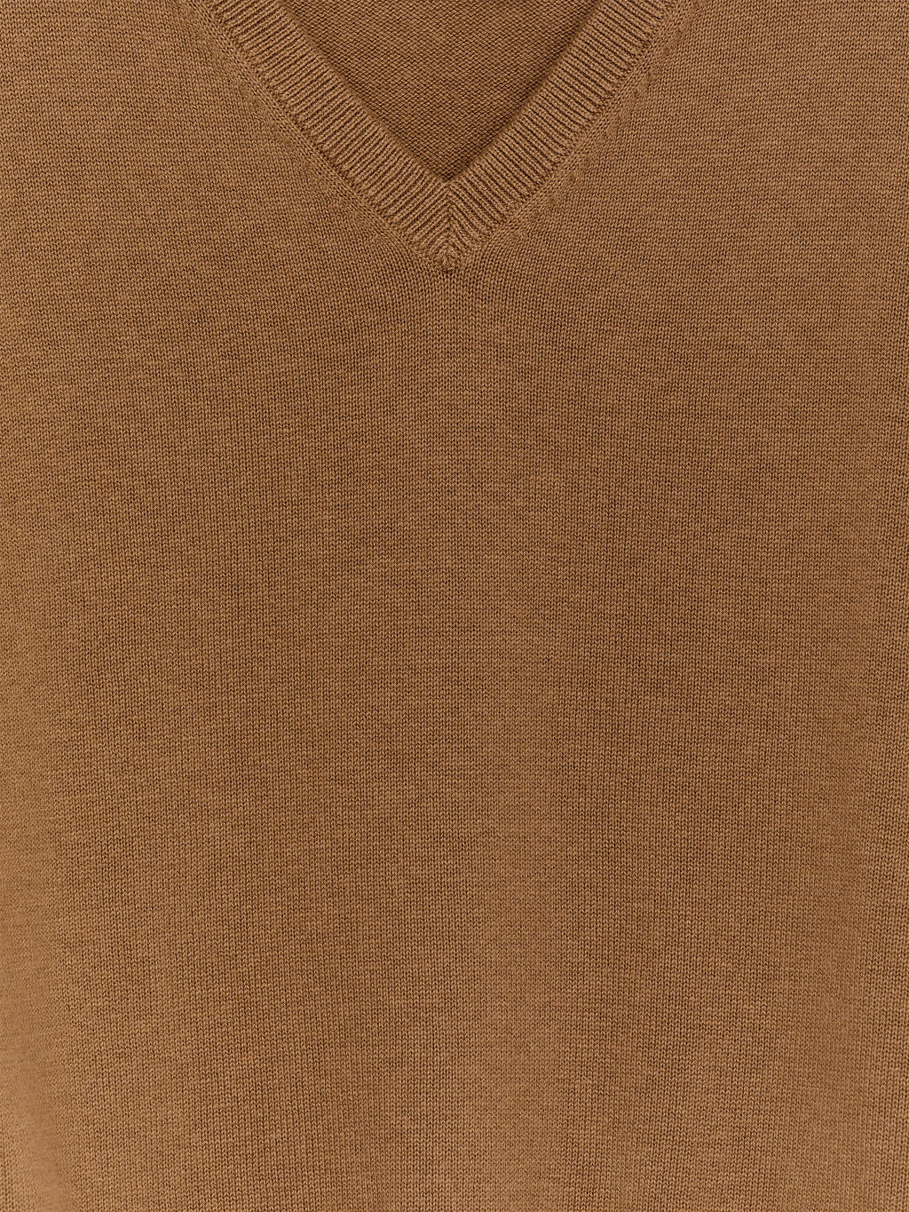 Cotton-Wool V-Neck Jumper - Brown - Image 2