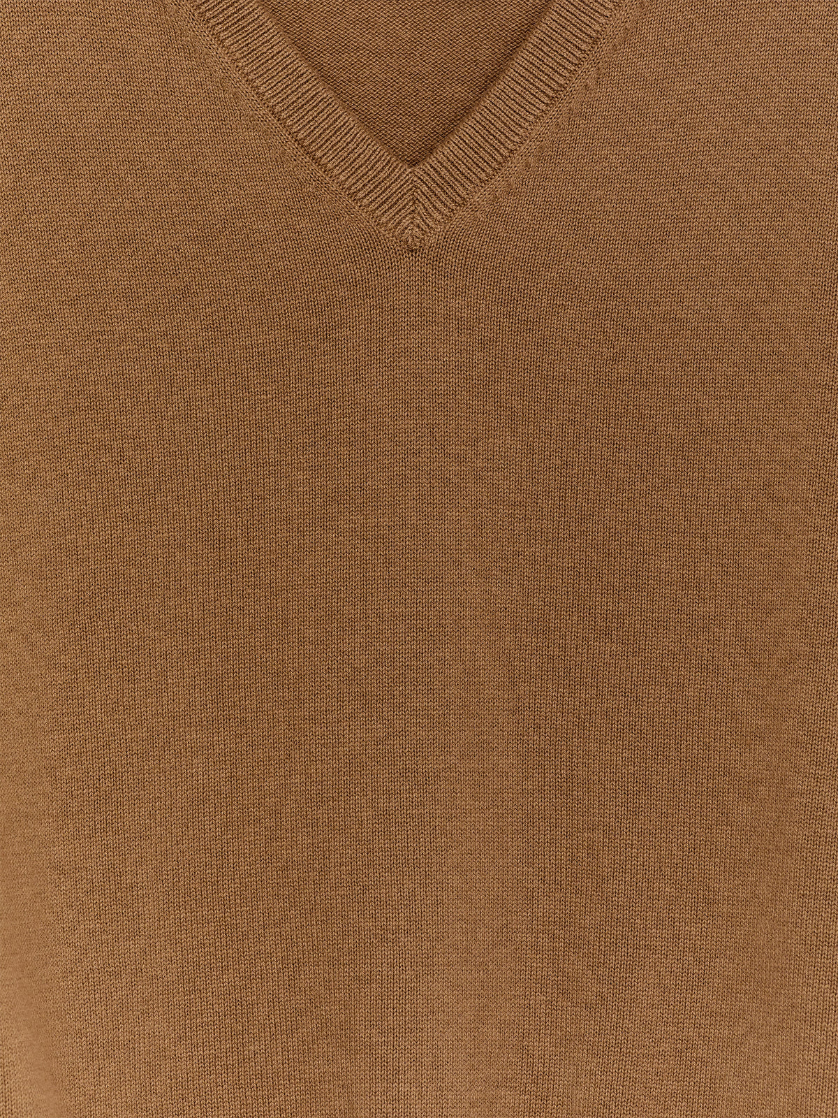 Cotton-Wool V-Neck Jumper - Brown - Image 2