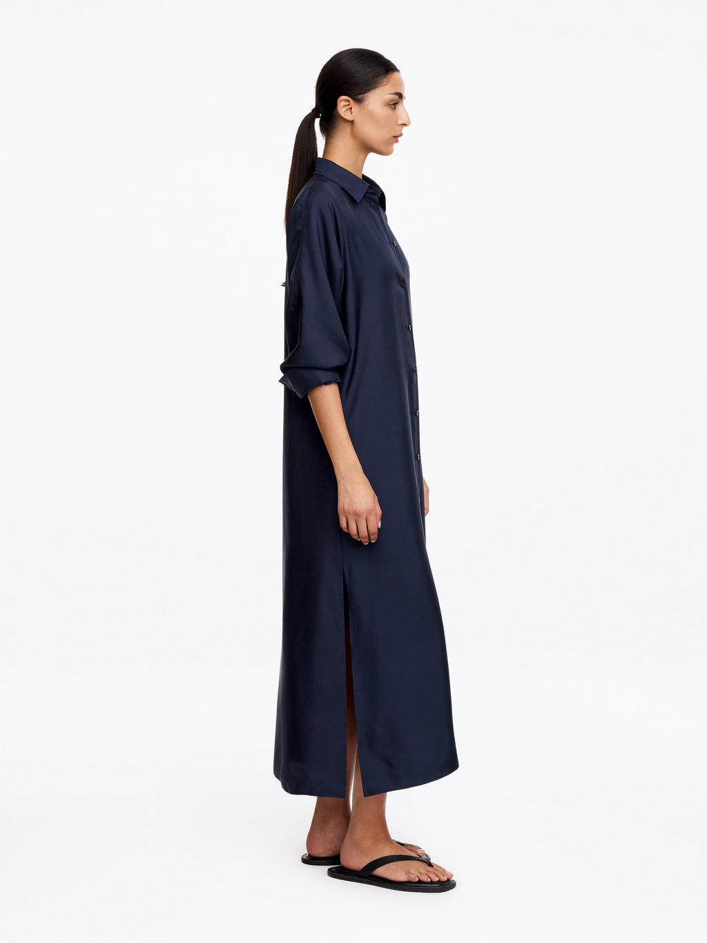 Silk Twill Shirt Dress - Blue - Image 2