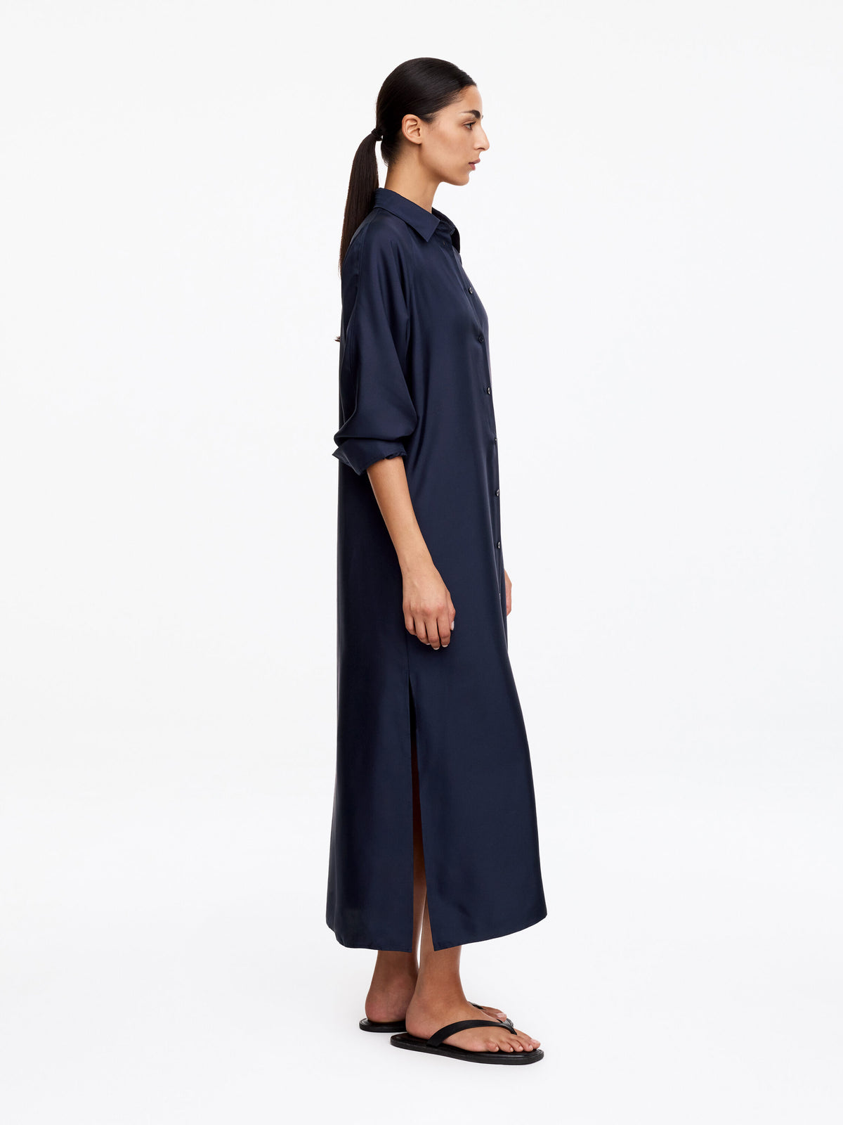 Silk Twill Shirt Dress - Blue - Image 2
