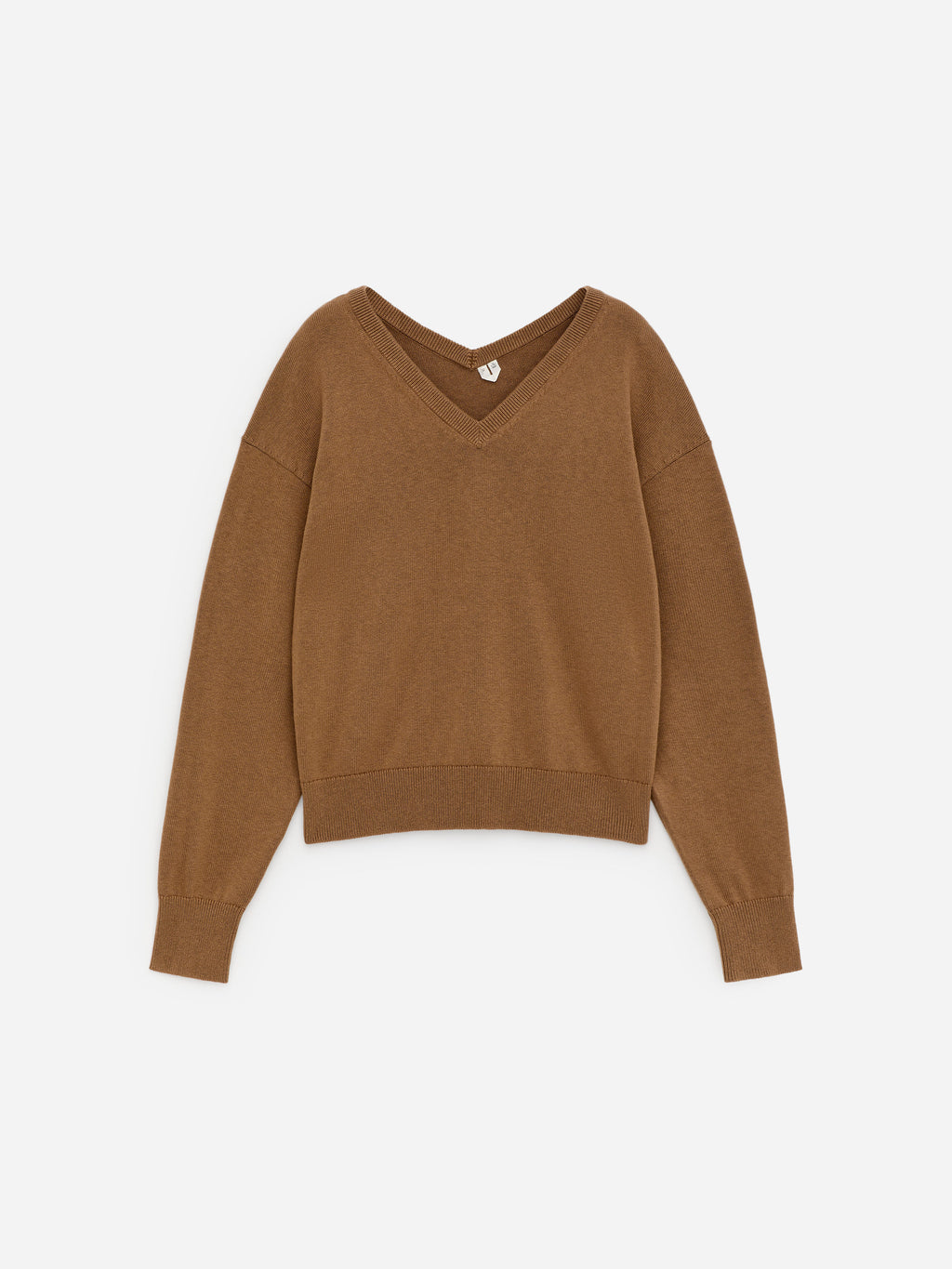 Cotton-Wool V-Neck Jumper - Brown