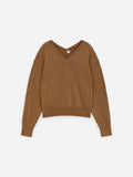 Cotton-Wool V-Neck Jumper - Brown