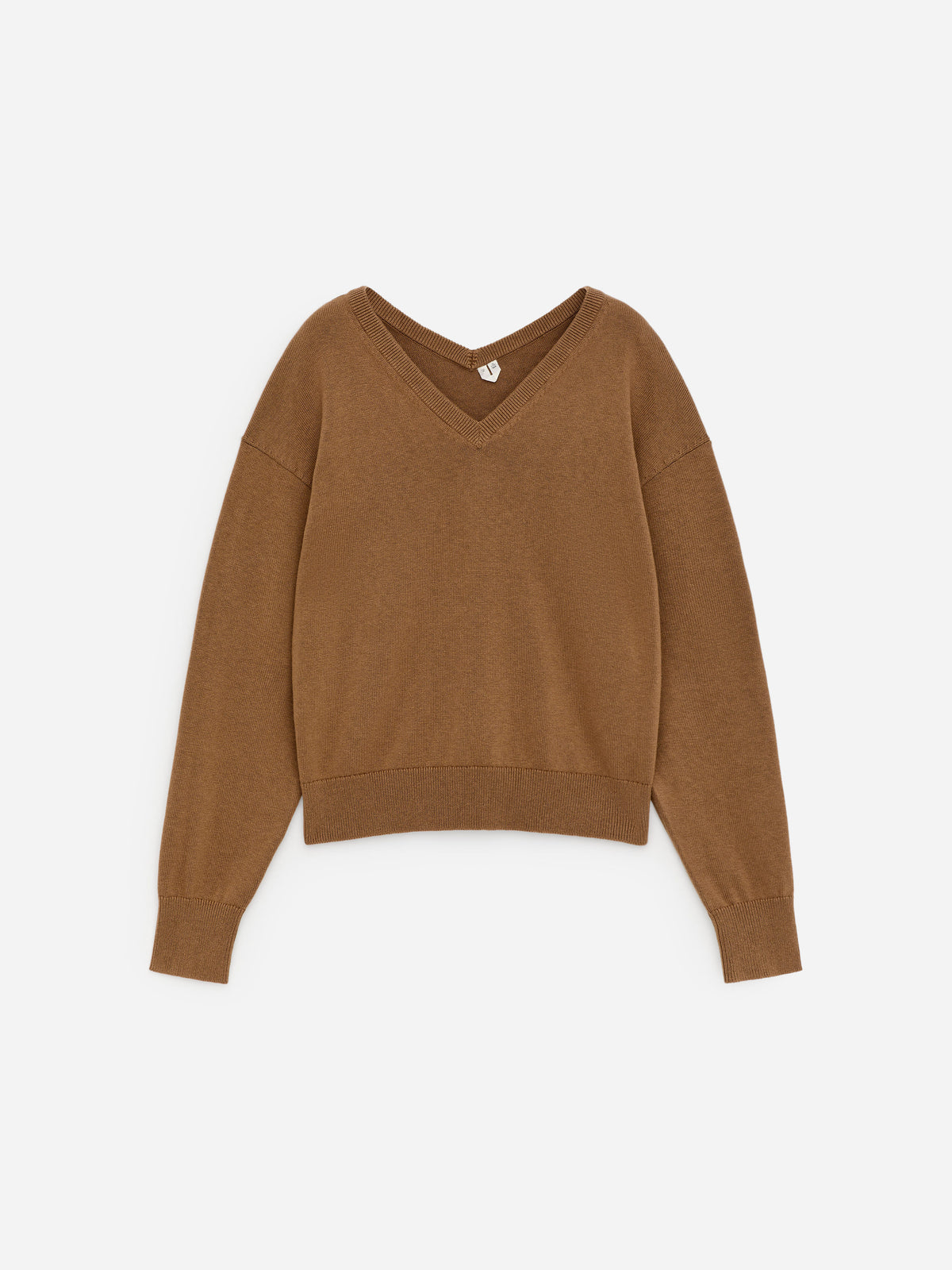 Cotton-Wool V-Neck Jumper - Brown