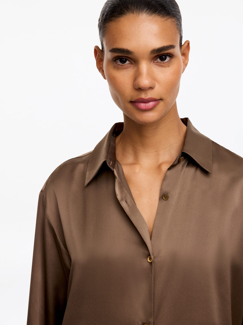 Silk Satin Shirt - Brown - Image 4