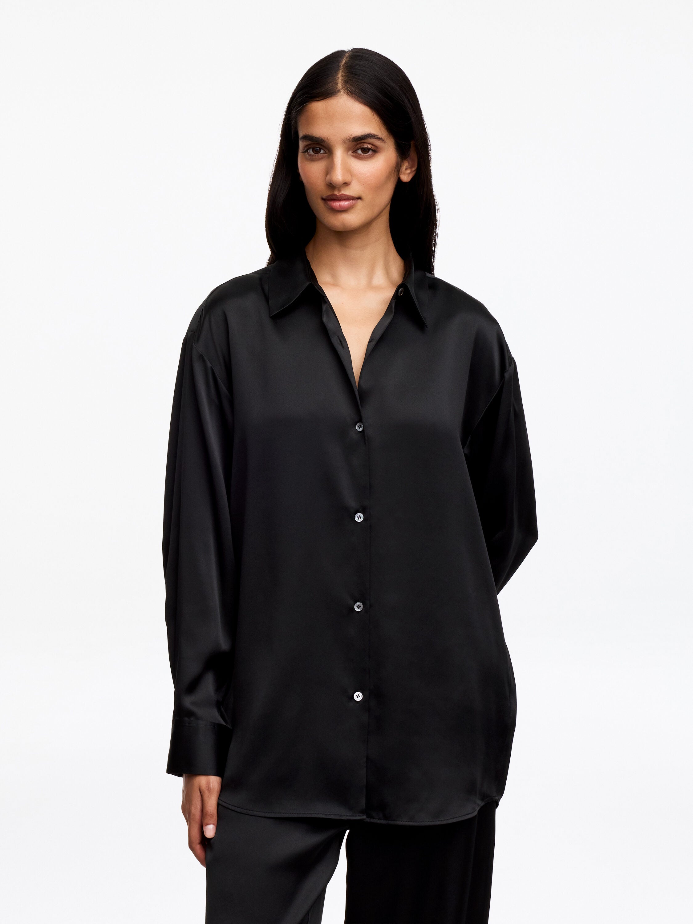 Silk Satin Shirt - Black