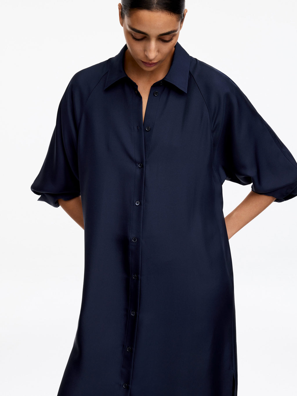 Silk Twill Shirt Dress - Blue - Image 4