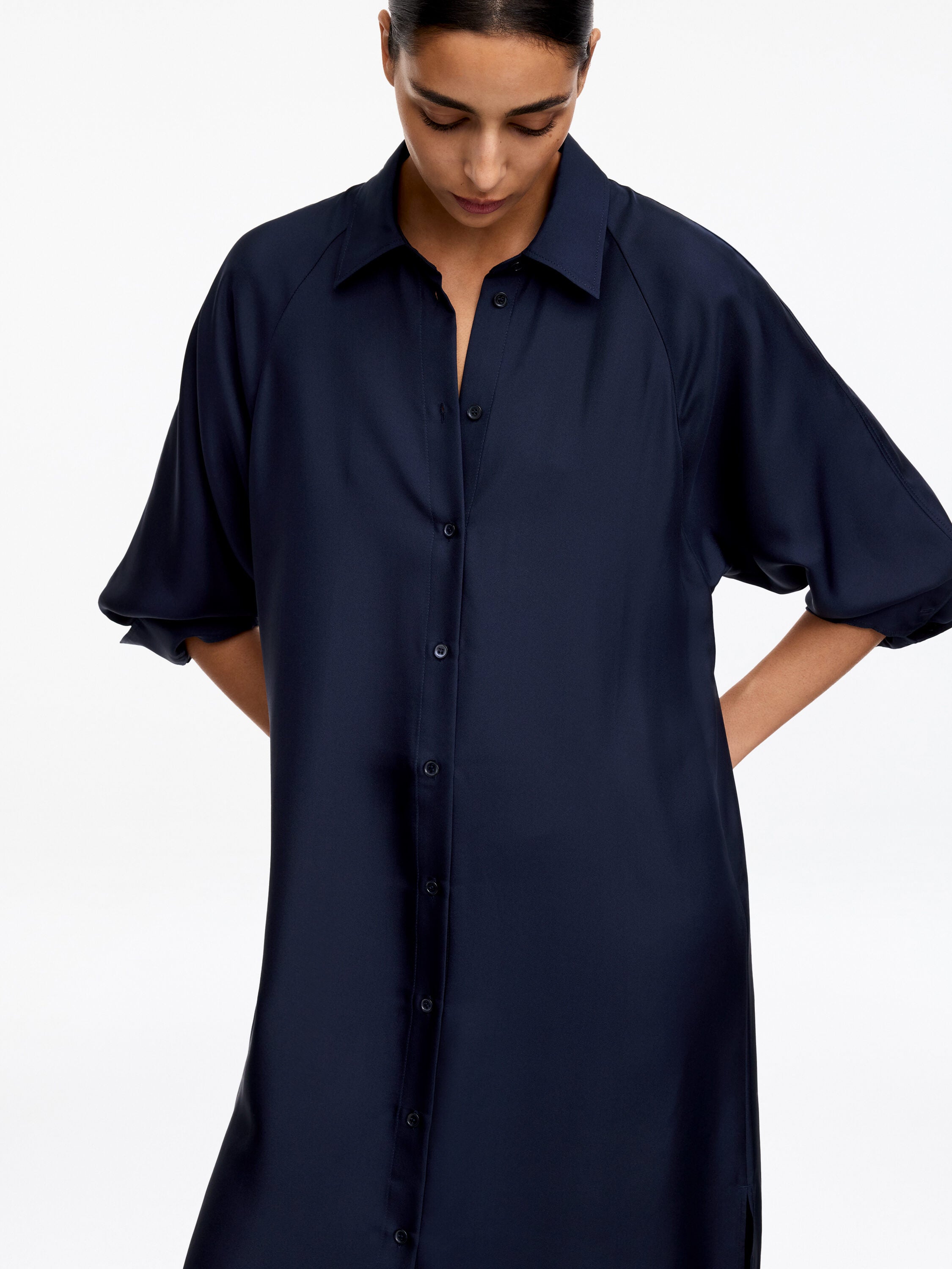 Silk Twill Shirt Dress - Blue - Image 4