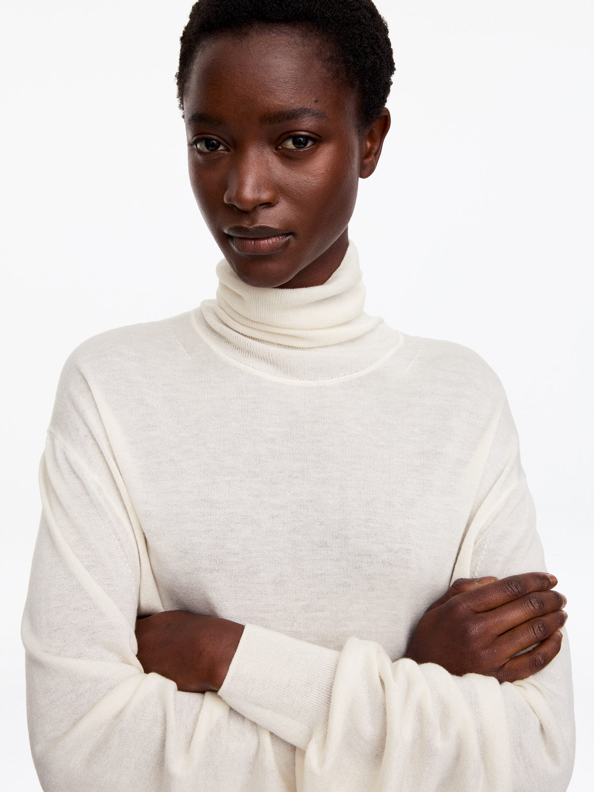 Wool-Lyocell Roll-Neck Jumper - White - Image 4