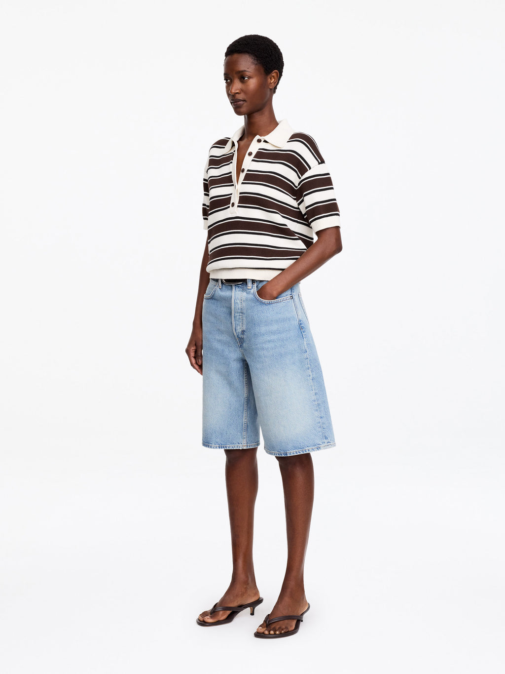 Short-Sleeve Cotton Polo Shirt - Brown - Image 3