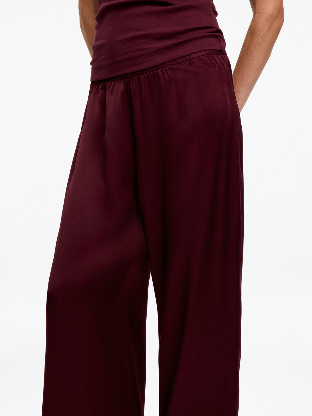 Silk Satin Trousers - Red - Image 4