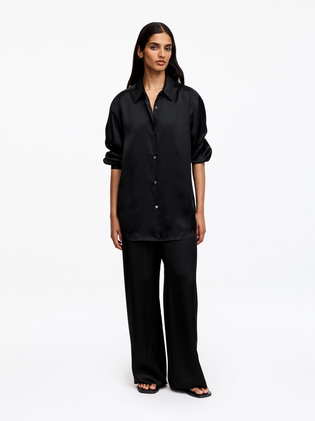 Silk Satin Trousers - Black - Image 2