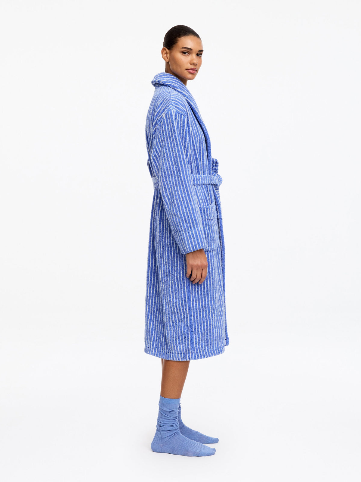 Unisex Cotton Terry Bathrobe - Blue - Image 5