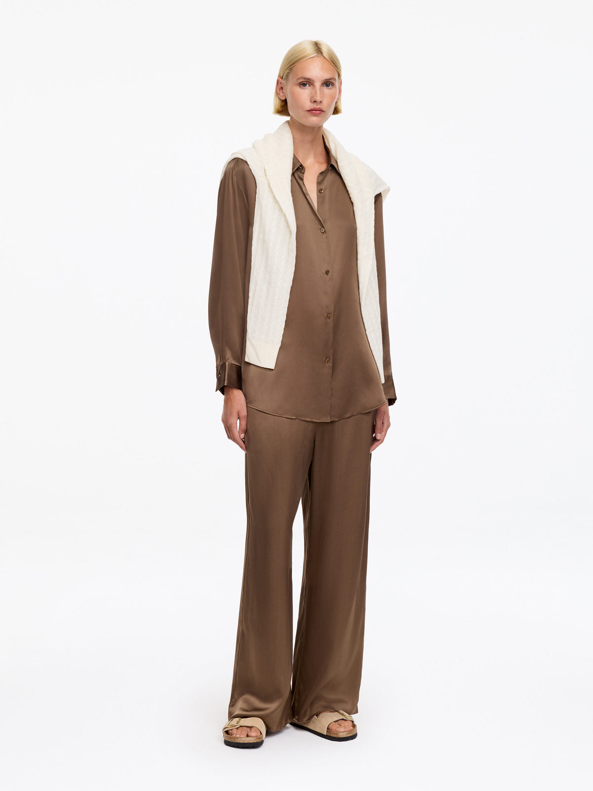Silk Satin Trousers - Brown