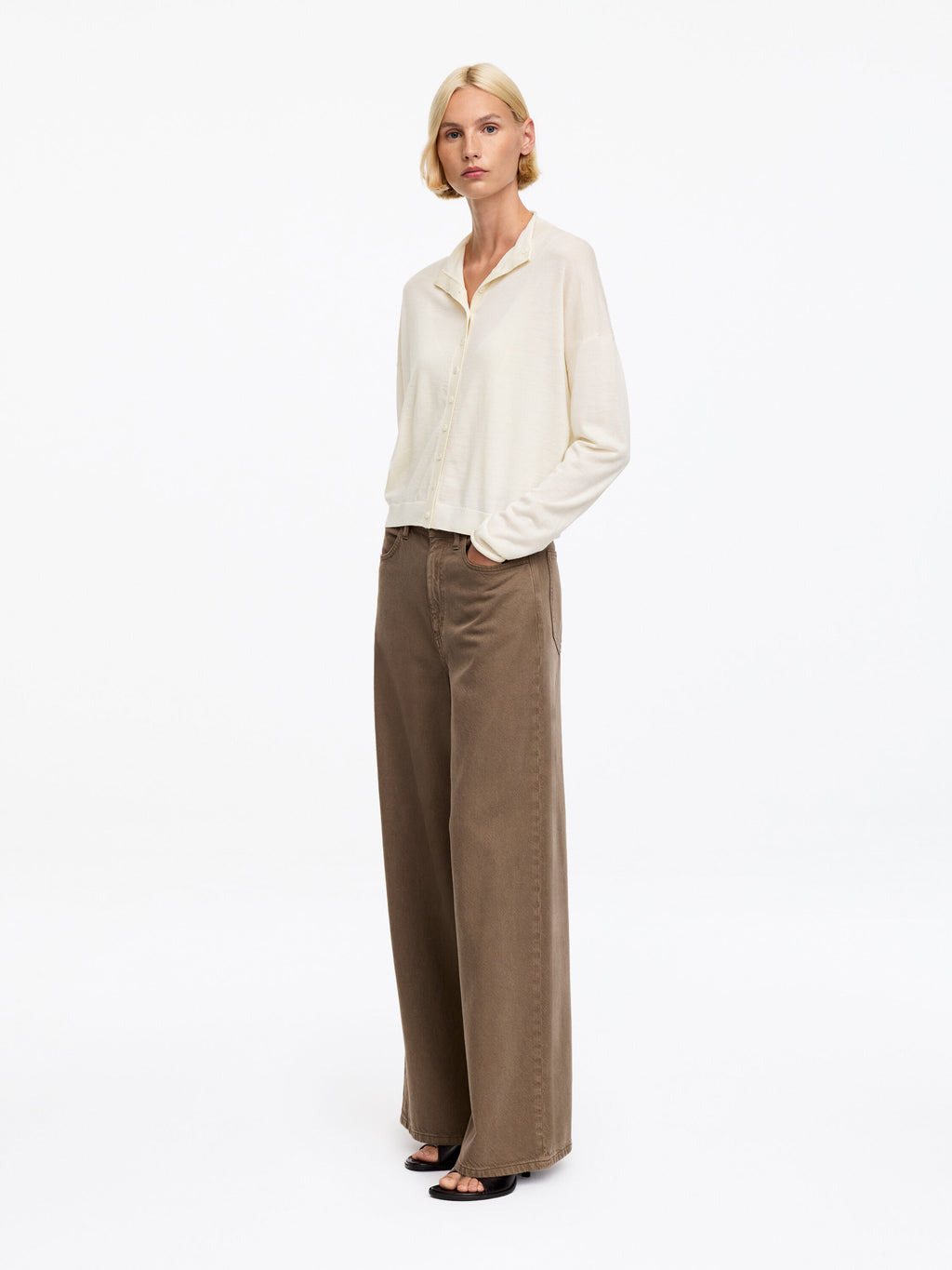 Wool-Blend Mock-Neck Cardigan - White - Image 3