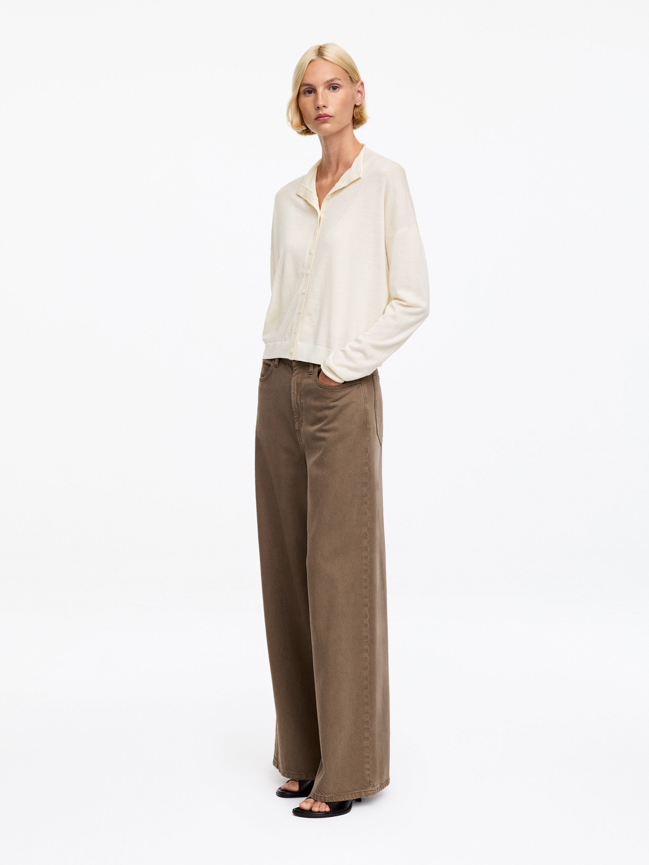 Wool-Blend Mock-Neck Cardigan - White - Image 3