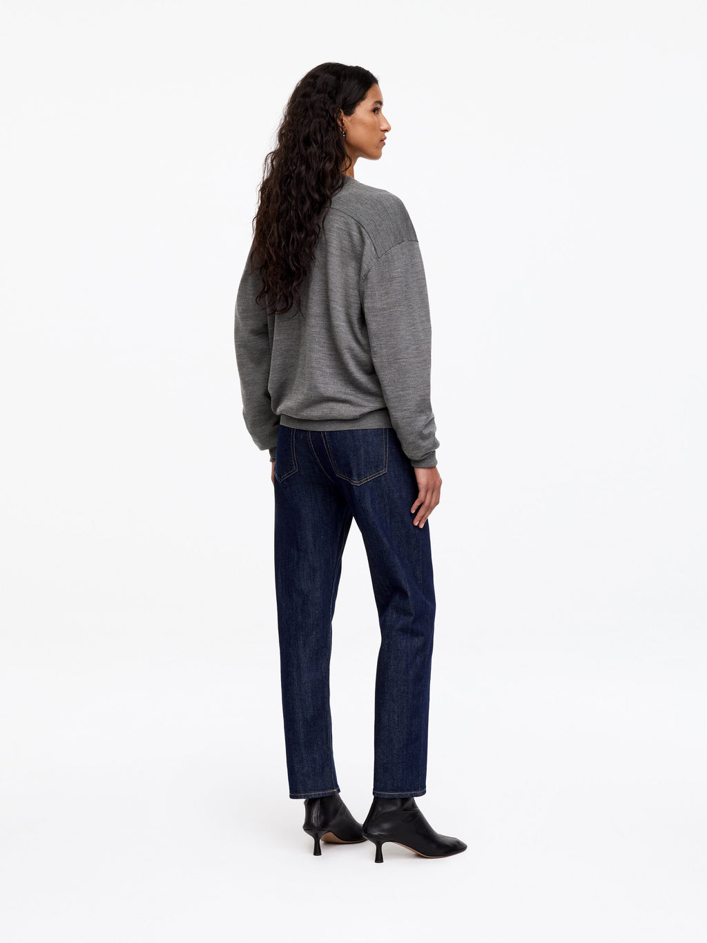 Merino Wool V-Neck Jumper - Grey - Image 2