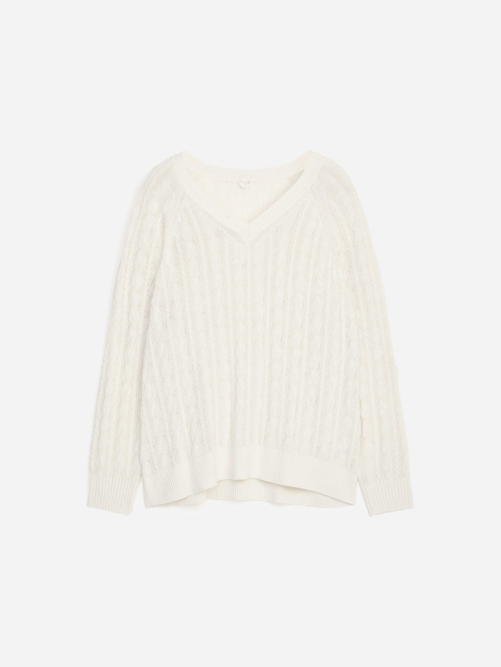 Cable-Knit V-Neck Jumper - White - Image 5