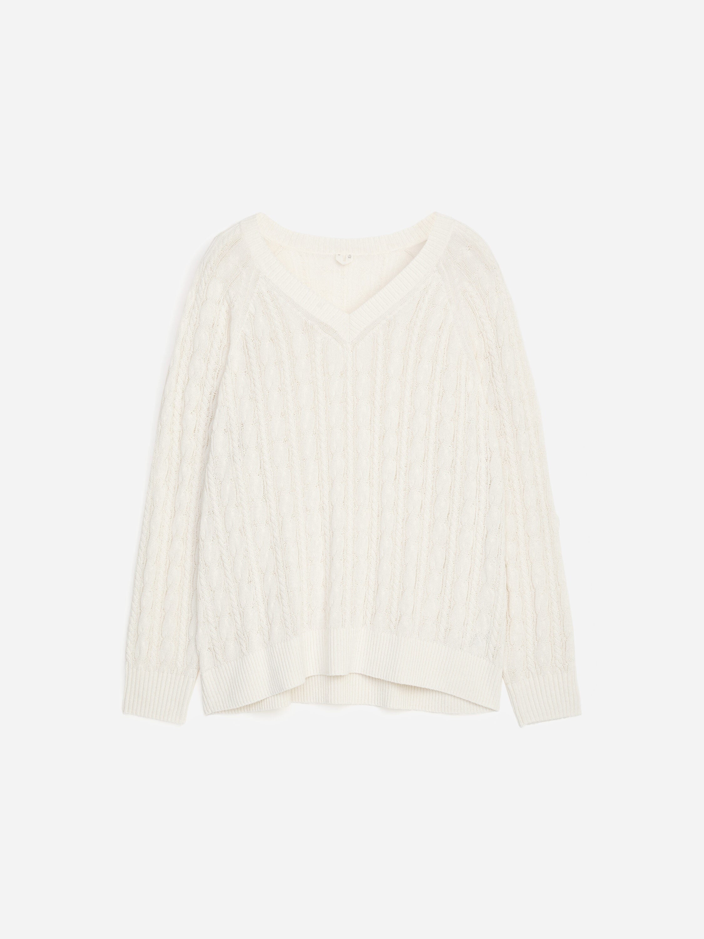 Cable-Knit V-Neck Jumper - White - Image 5