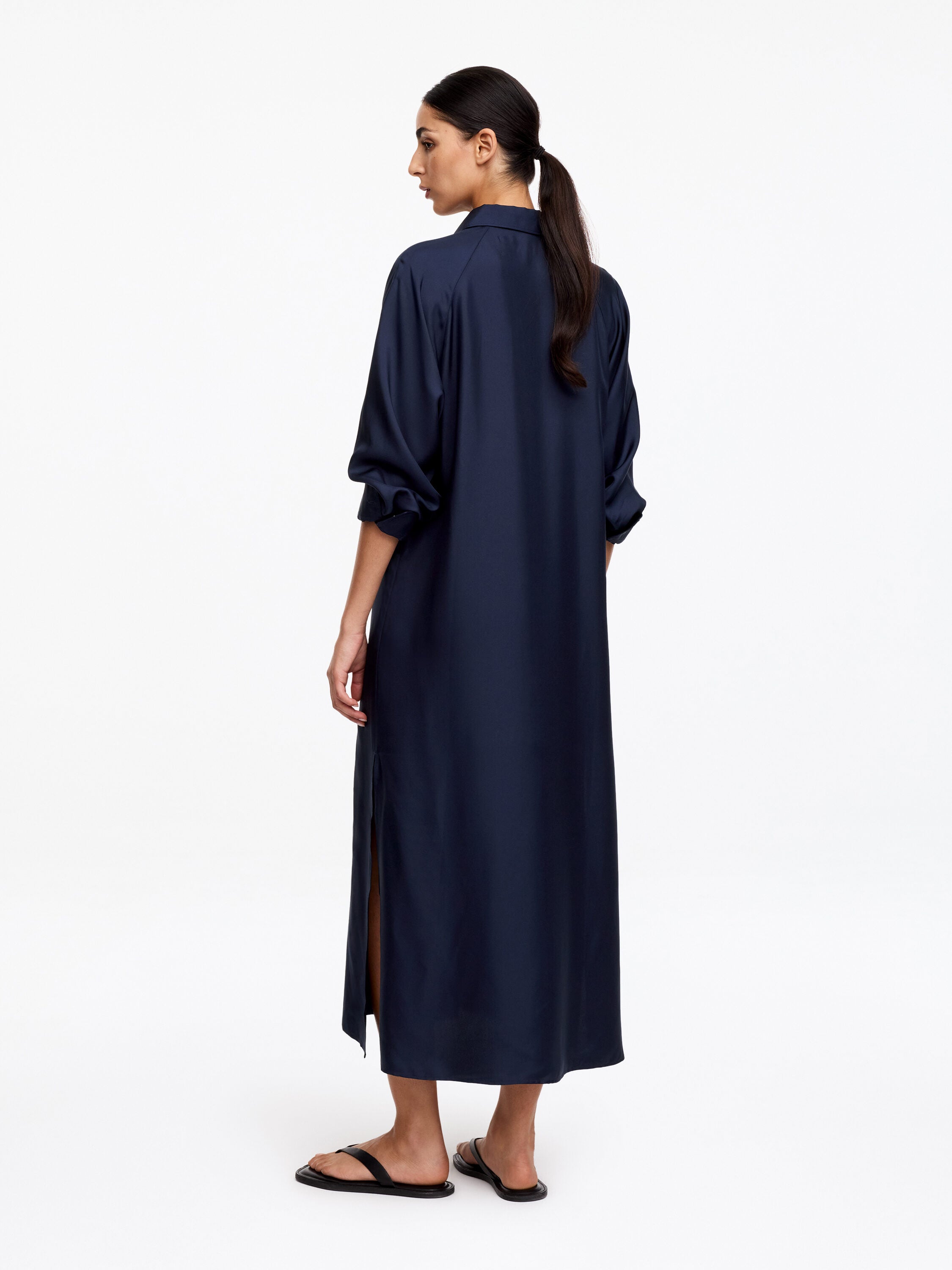 Silk Twill Shirt Dress - Blue - Image 3