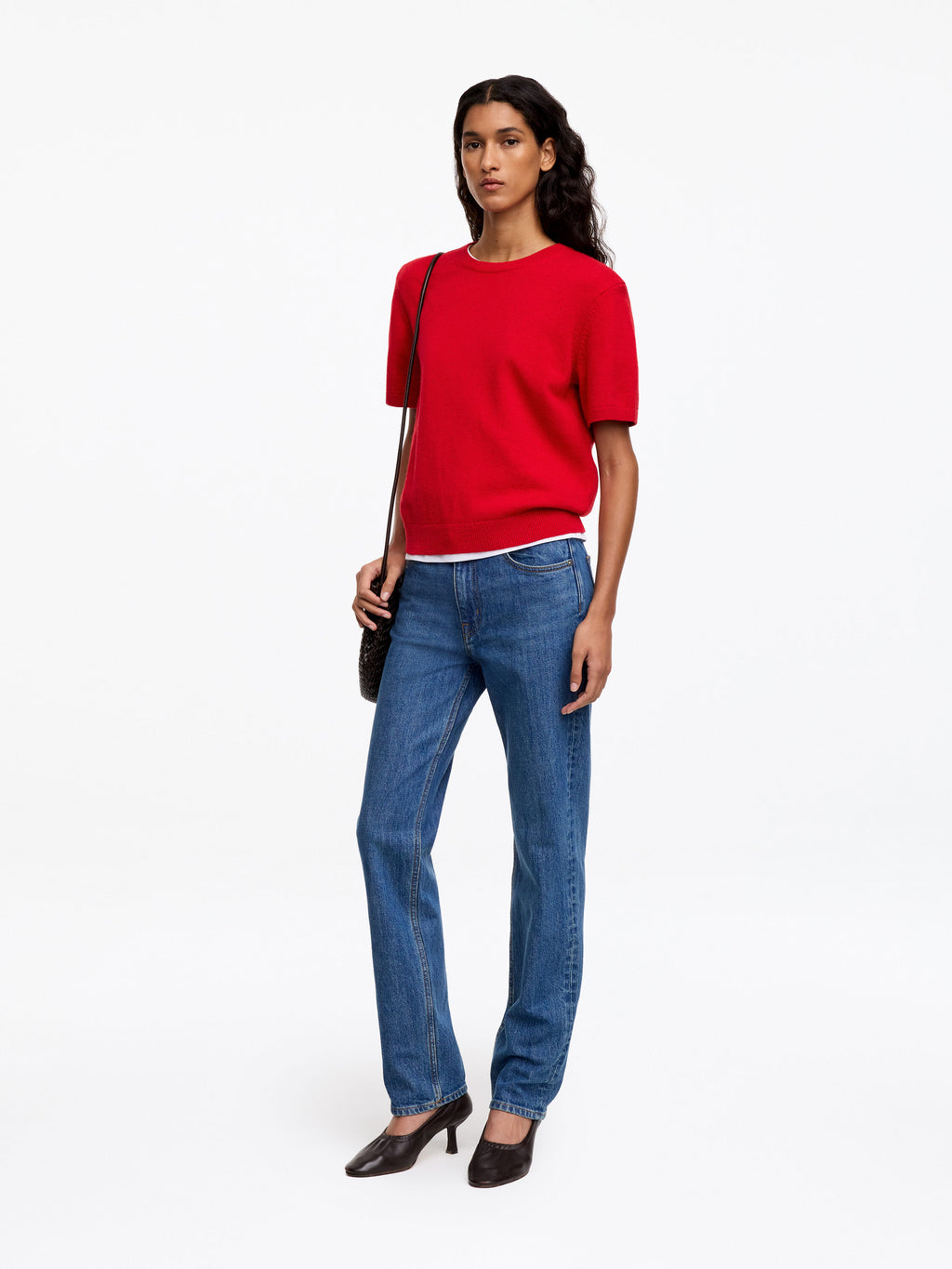 Short-Sleeve Wool-Cotton Jumper - Red - Image 3