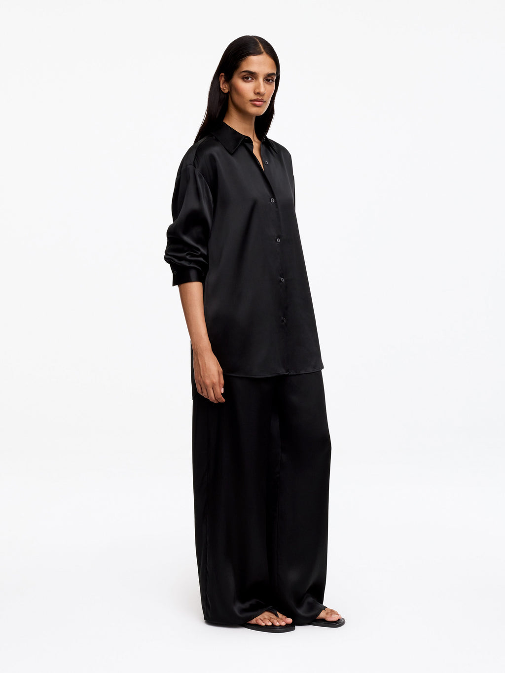 Silk Satin Shirt - Black - Image 2