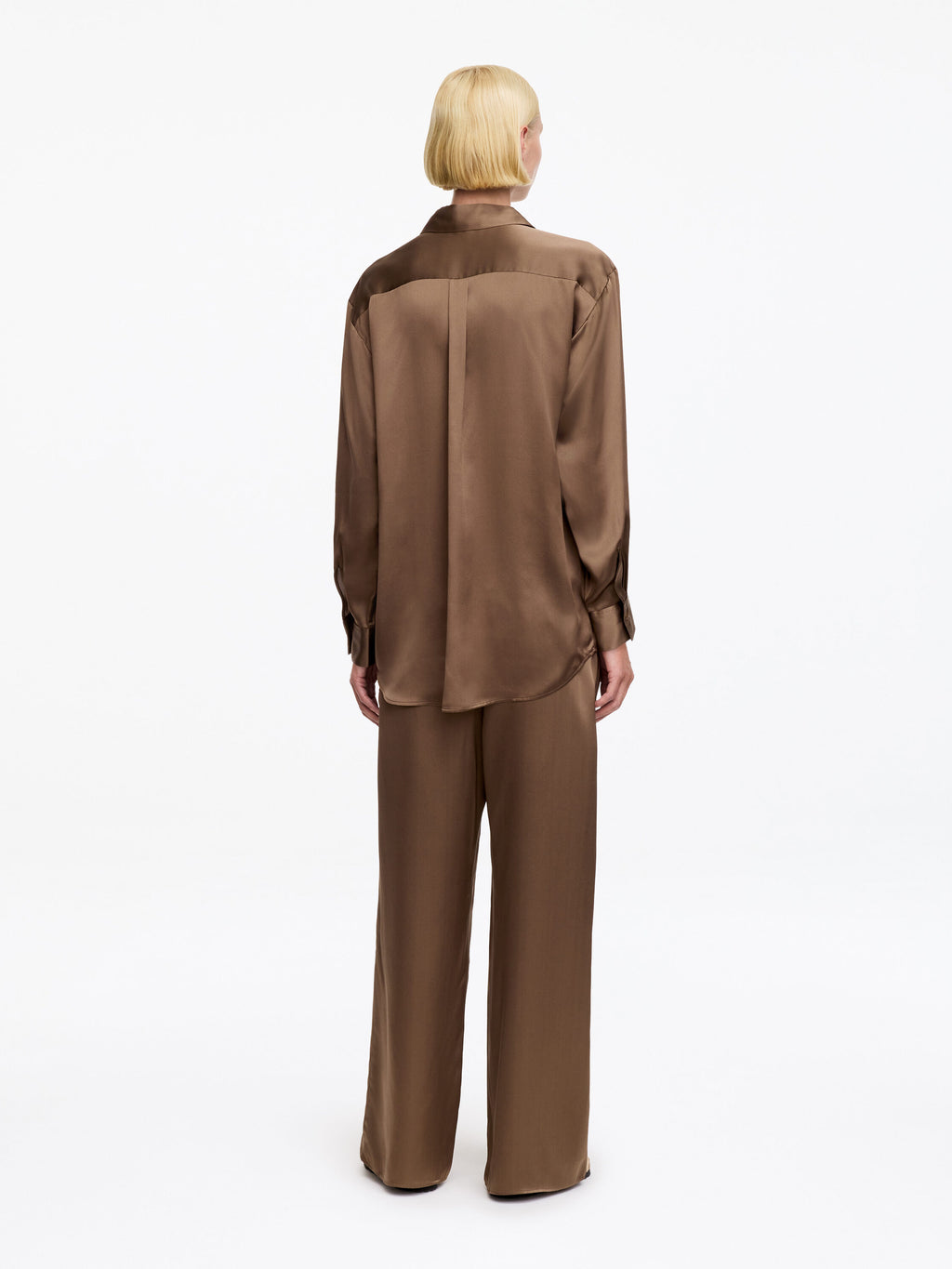 Silk Satin Trousers - Brown - Image 2