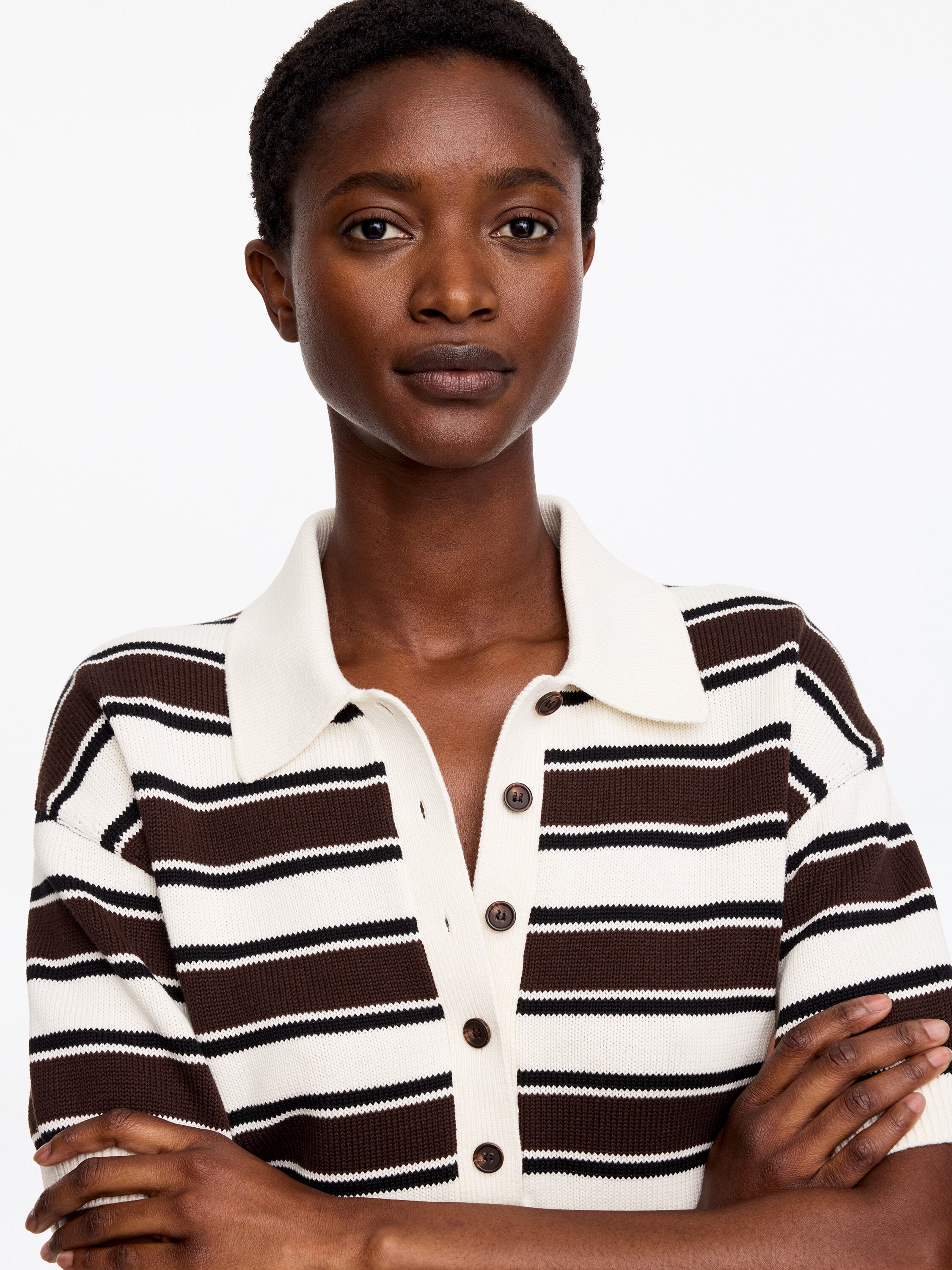 Short-Sleeve Cotton Polo Shirt - Brown - Image 4