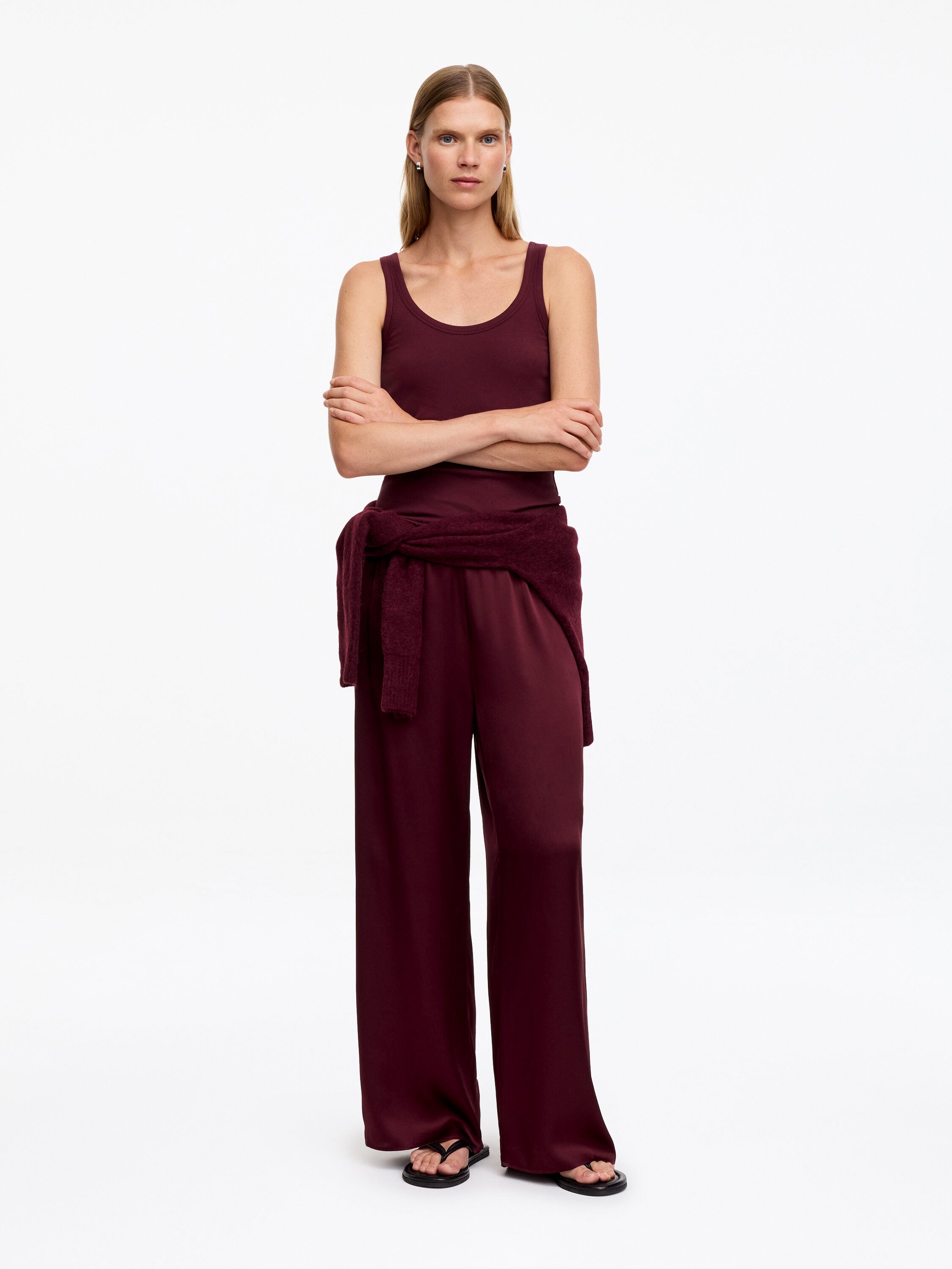 Silk Satin Trousers - Red