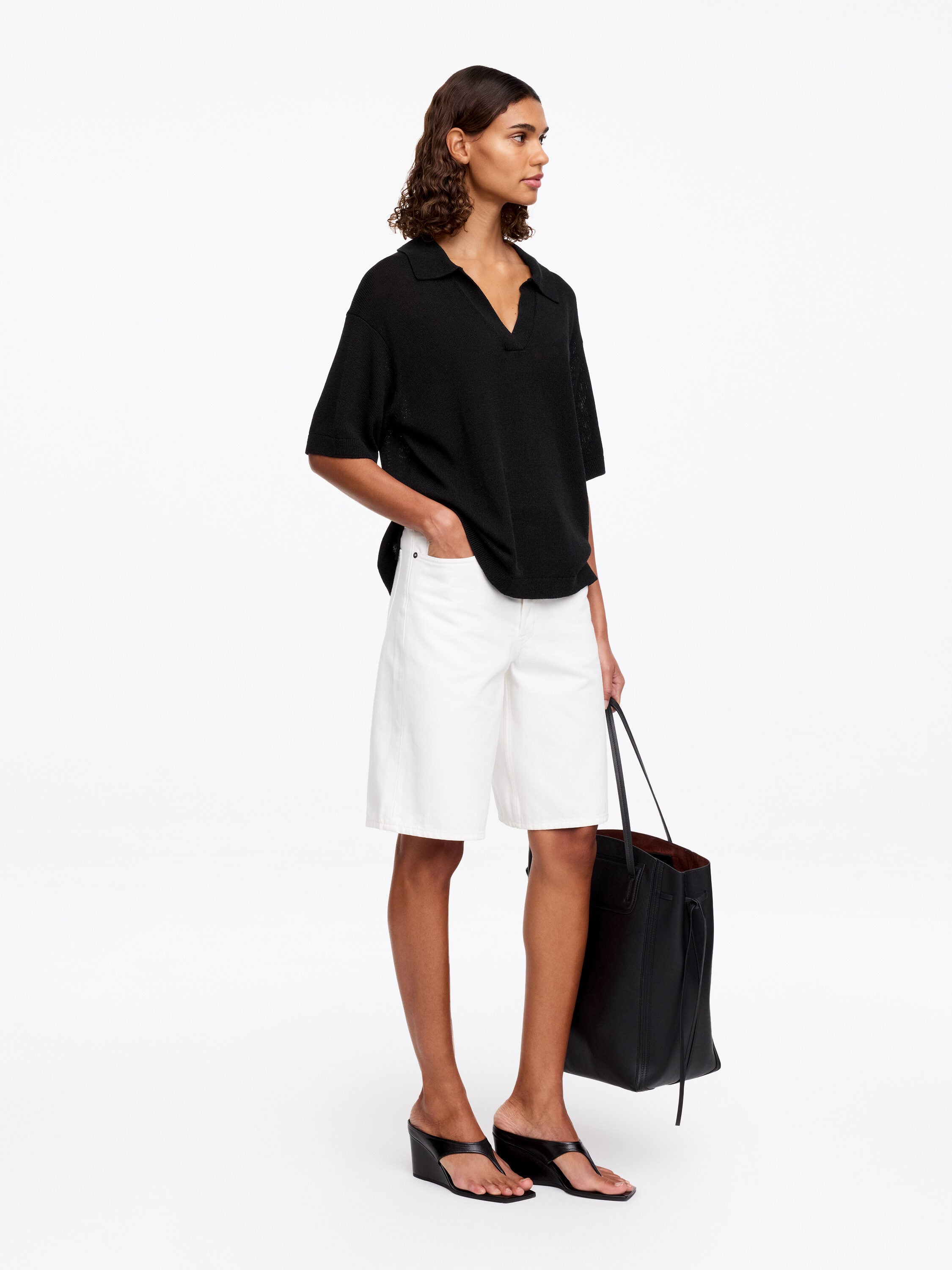 Knitted Polo Jumper - Black - Image 3