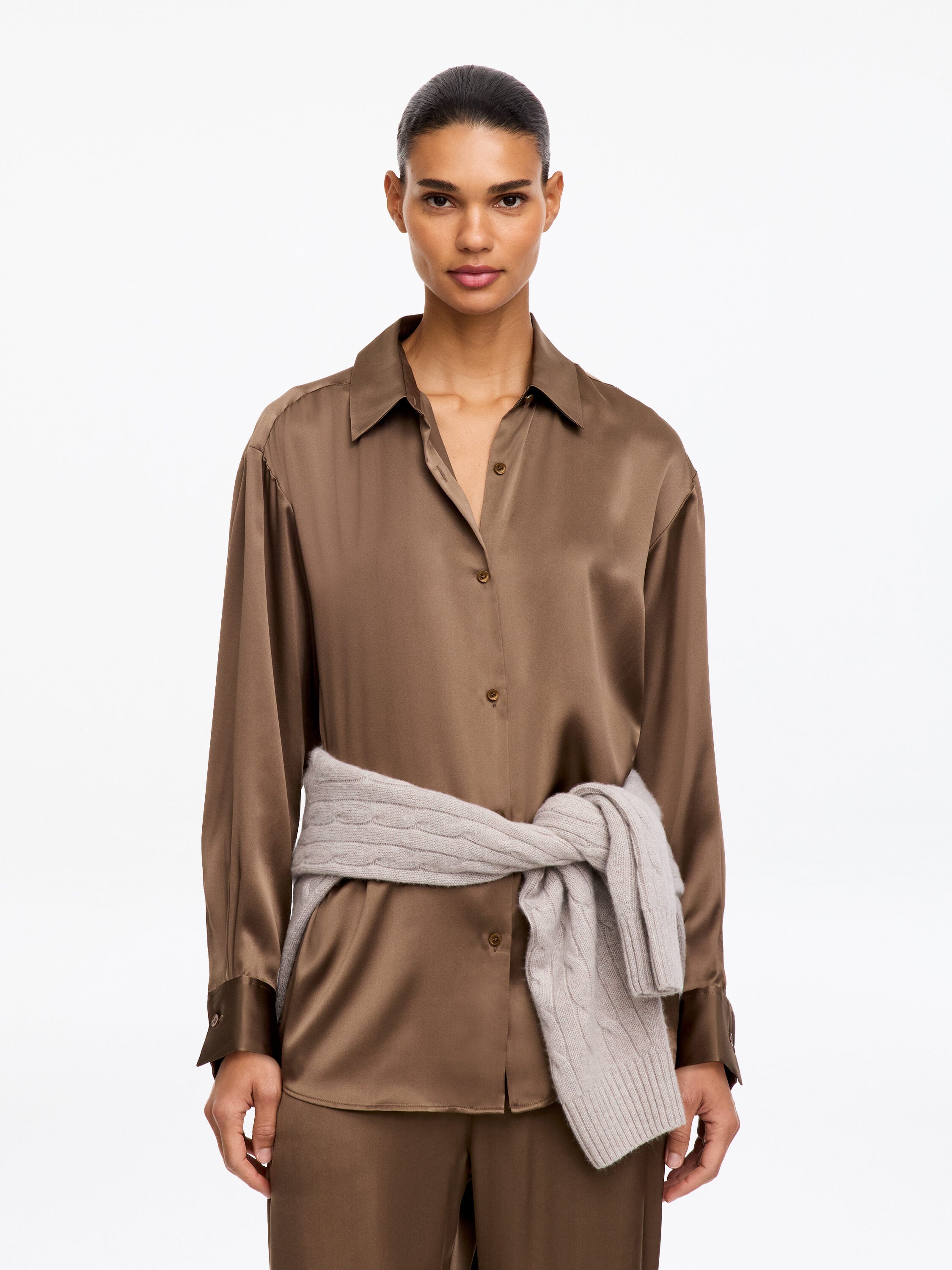 Silk Satin Shirt - Brown