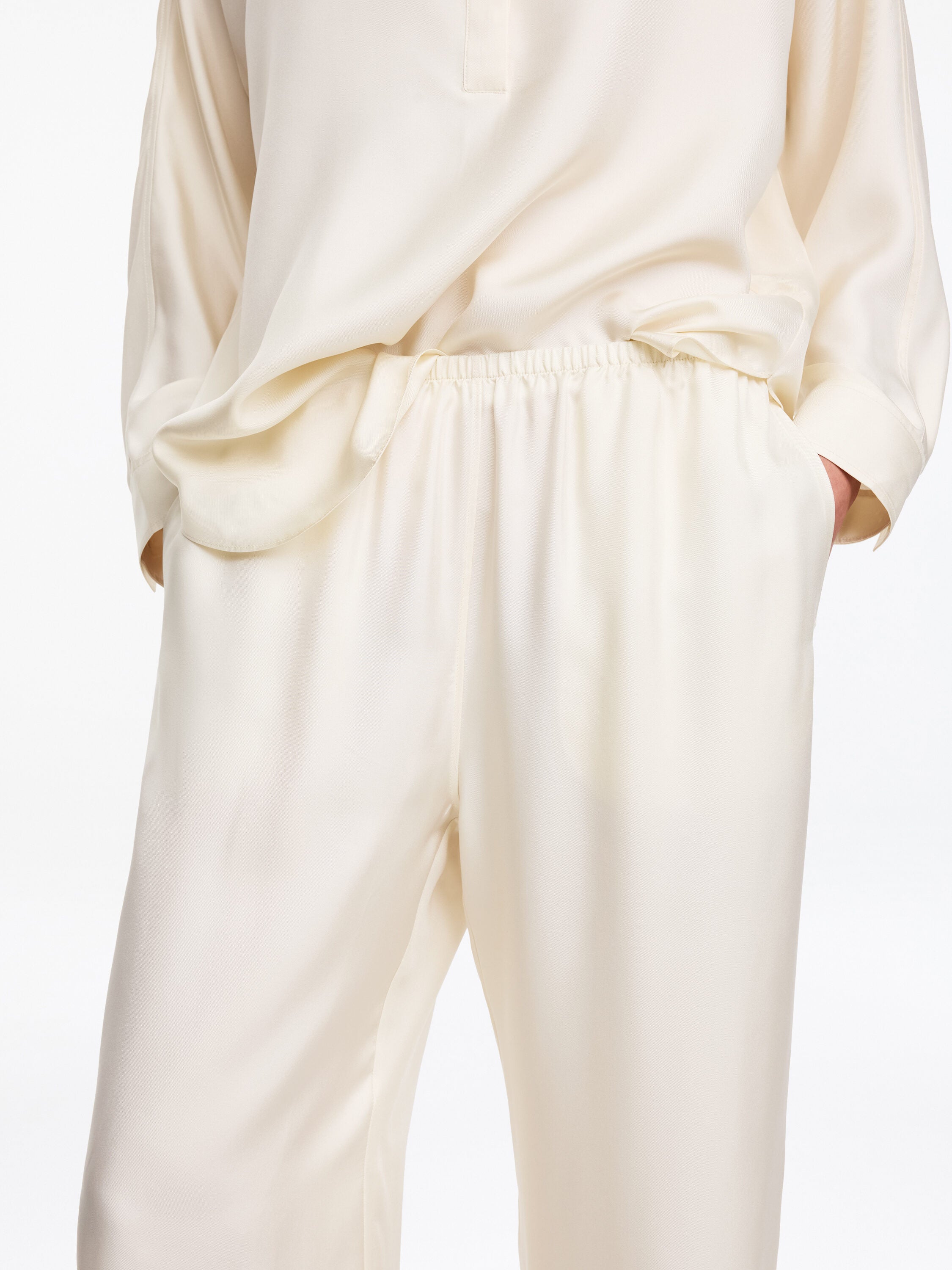 Silk Twill Trousers - White - Image 4